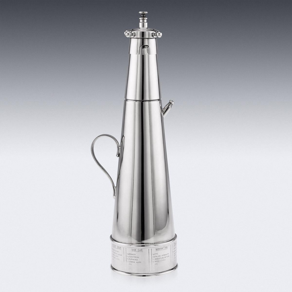 British 'The Thirst Extinguisher' Silver Plated Cocktail Shaker, Asprey & Co, c.1930