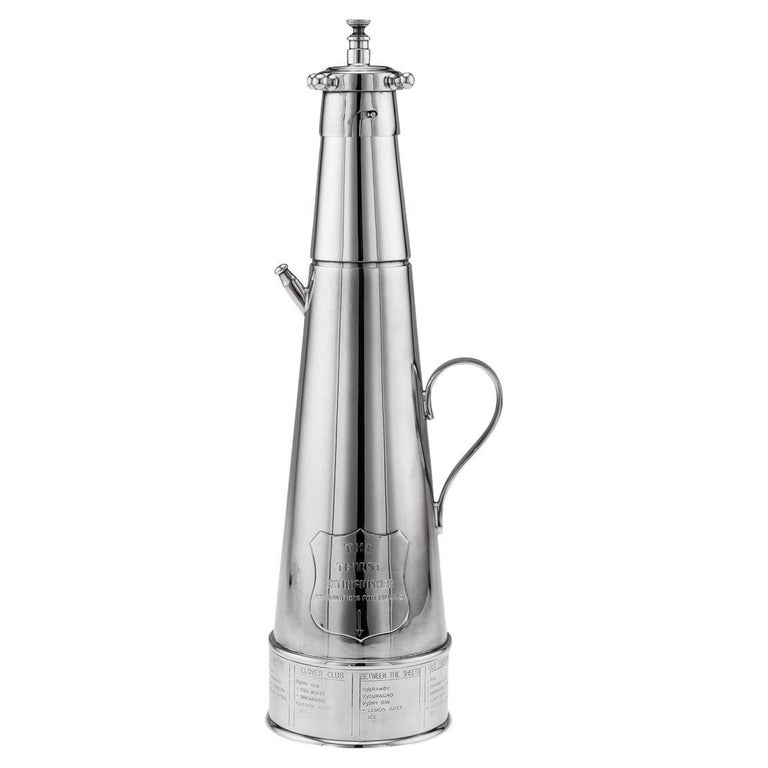 'The Thirst Extinguisher' Silver Plated Cocktail Shaker, Asprey & Co, c.1930 For Sale