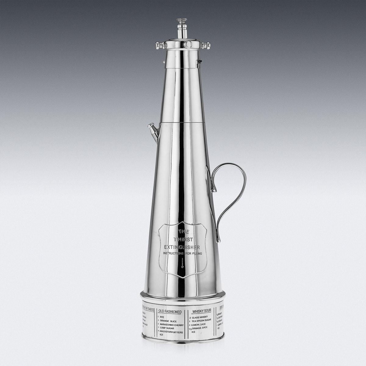 Conquer one's thirst with this Art Deco-period silverplate cocktail shaker by Mappin & Webb. Dubbed the 