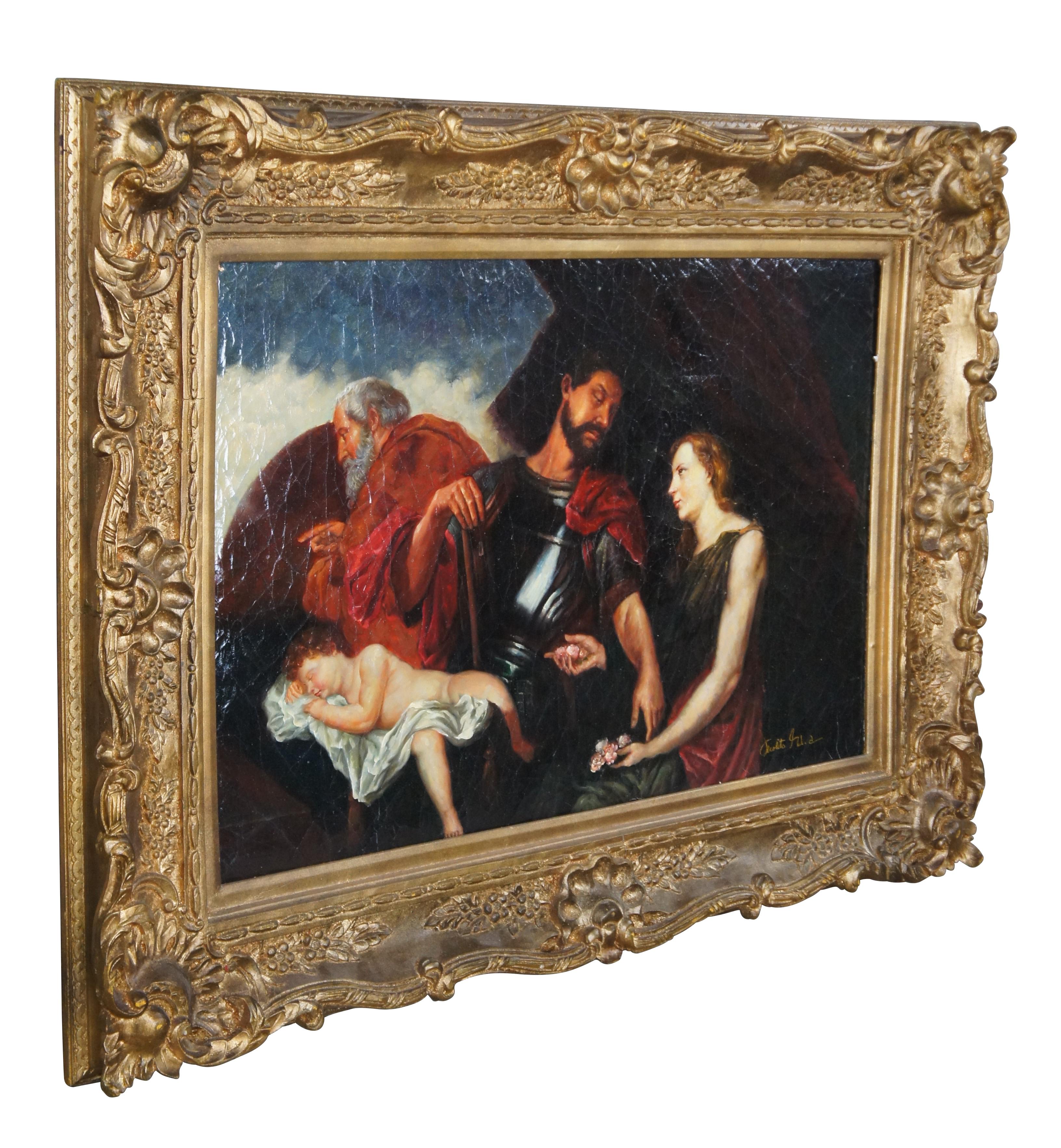 A large antiqued reproduction oil painting after Anthony Van Dyck.  Aptly titled 