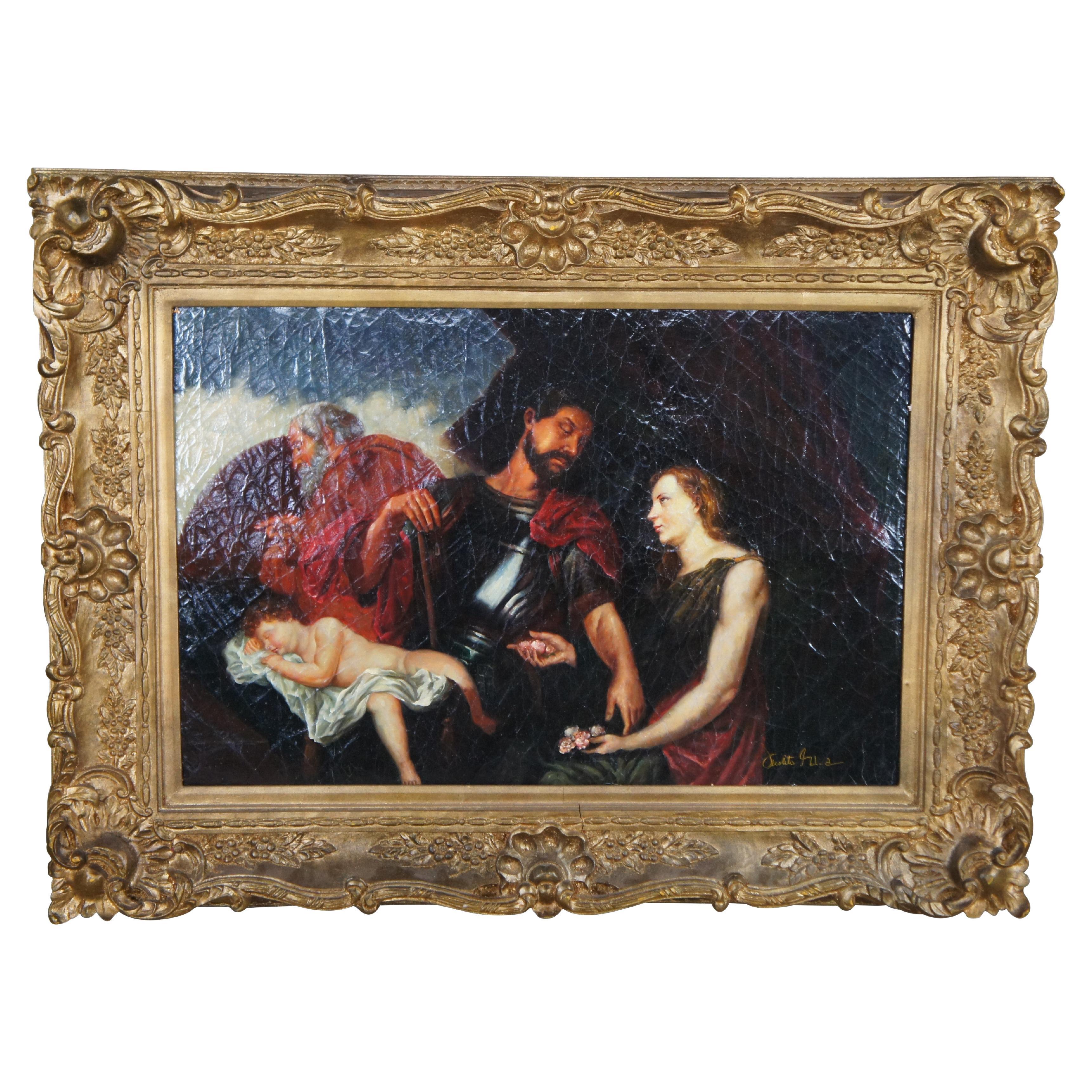 Les trois âges de l'homme Peinture à l'huile baroque flamande d'après Anthony Van Dyck 48"