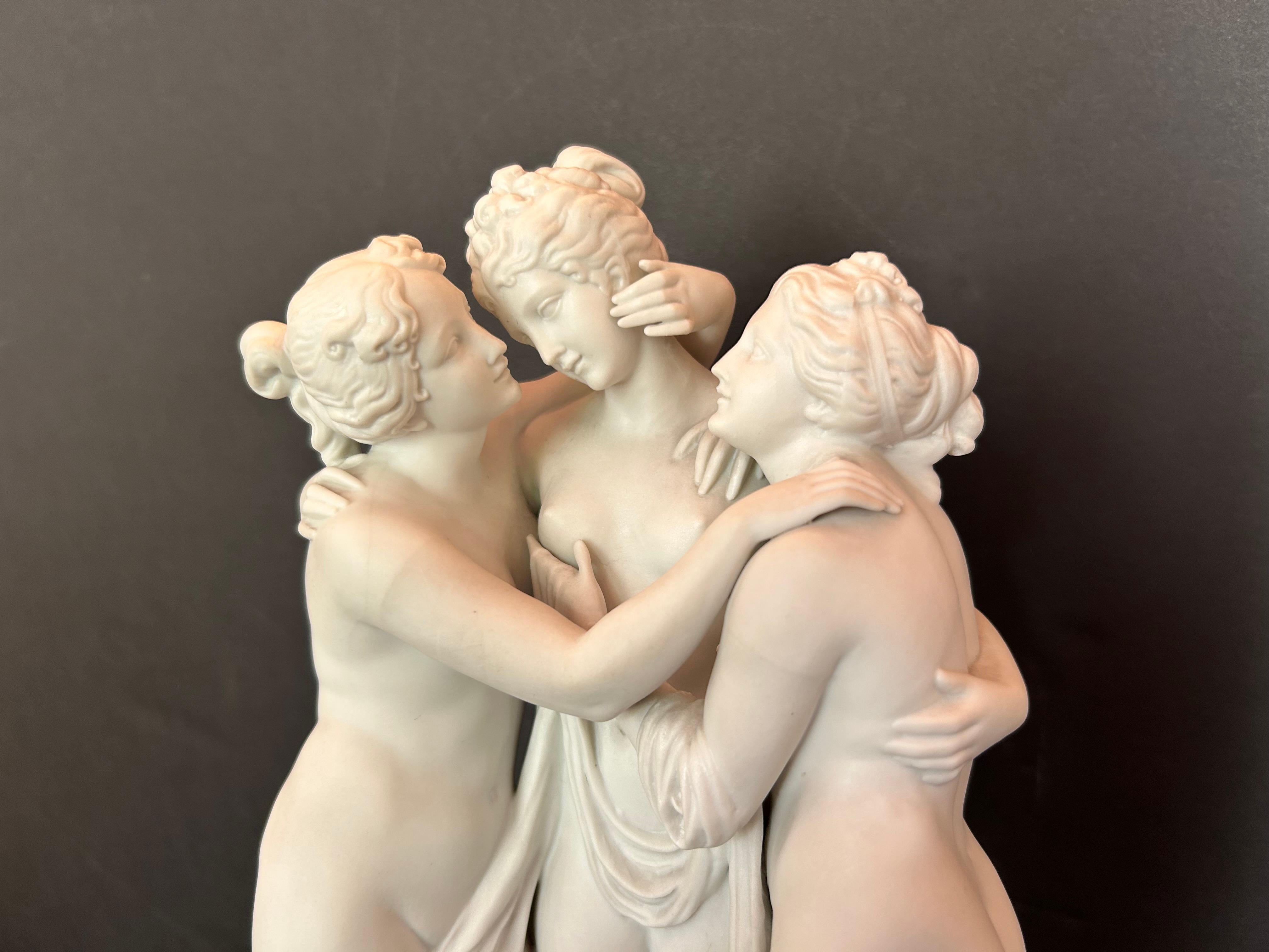 The Three Graces, After Canova, Bisque Porcelain, Early Twentieth Century For Sale 9