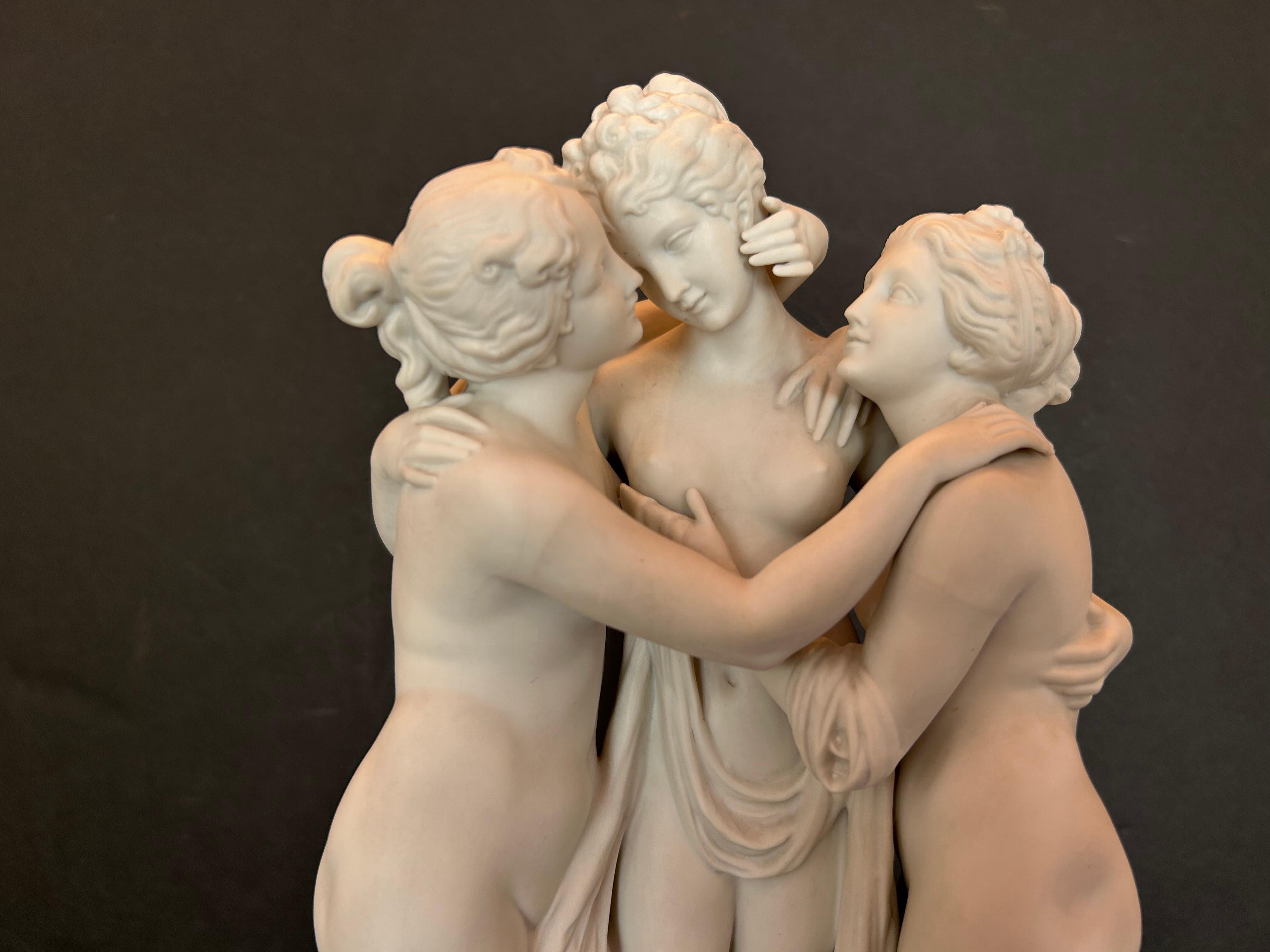 Neoclassical The Three Graces, After Canova, Bisque Porcelain, Early Twentieth Century For Sale