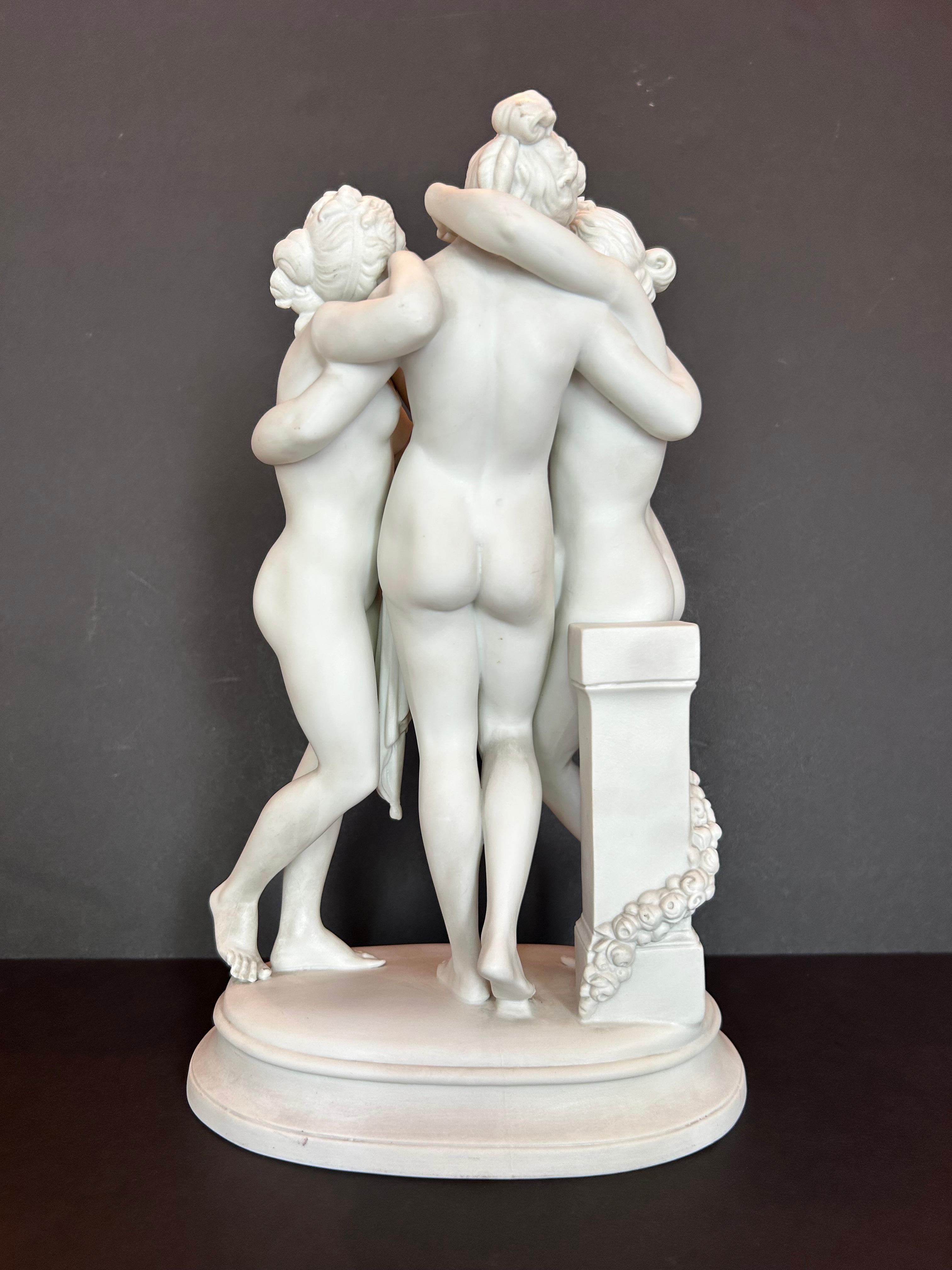 German The Three Graces, After Canova, Bisque Porcelain, Early Twentieth Century For Sale