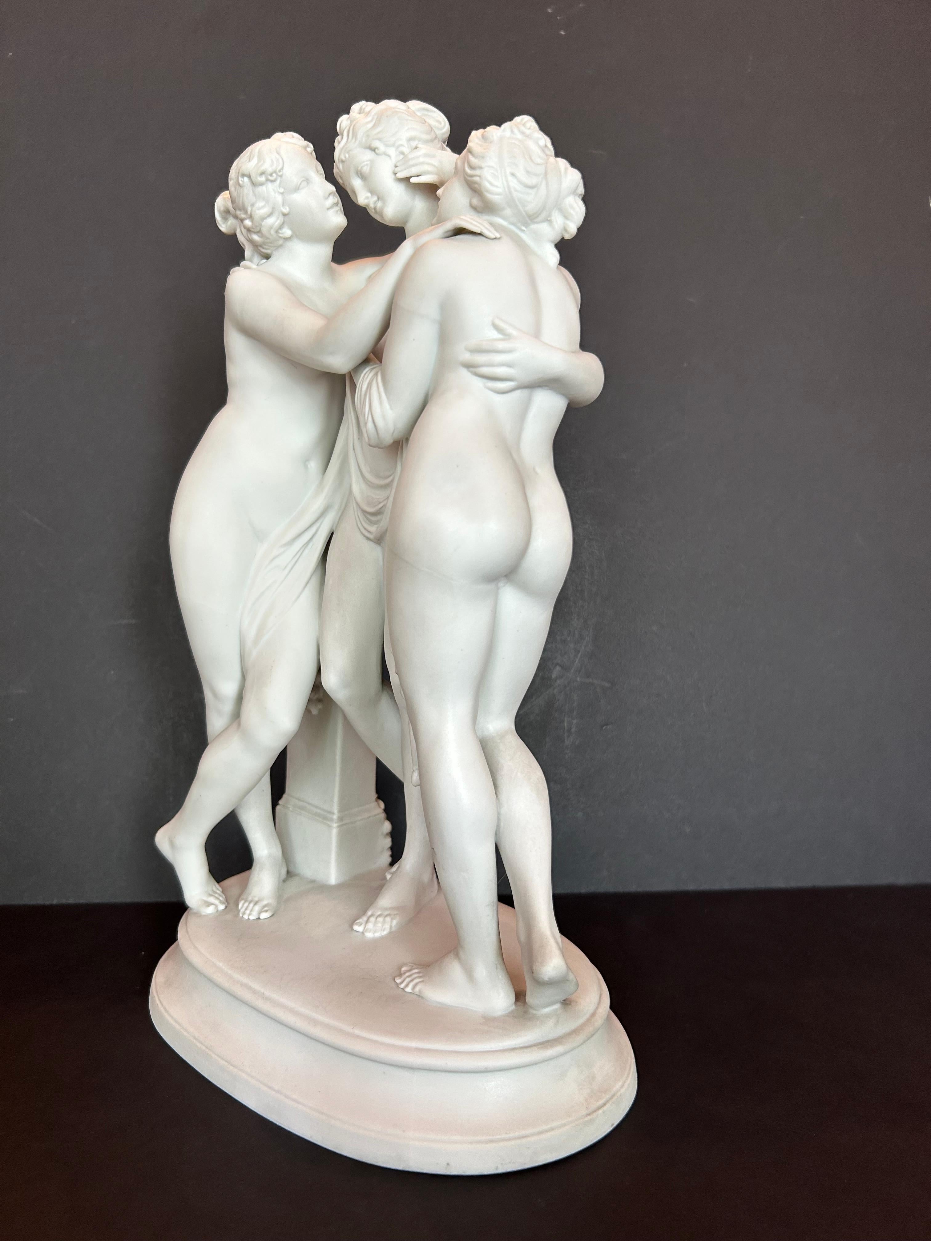 20th Century The Three Graces, After Canova, Bisque Porcelain, Early Twentieth Century For Sale