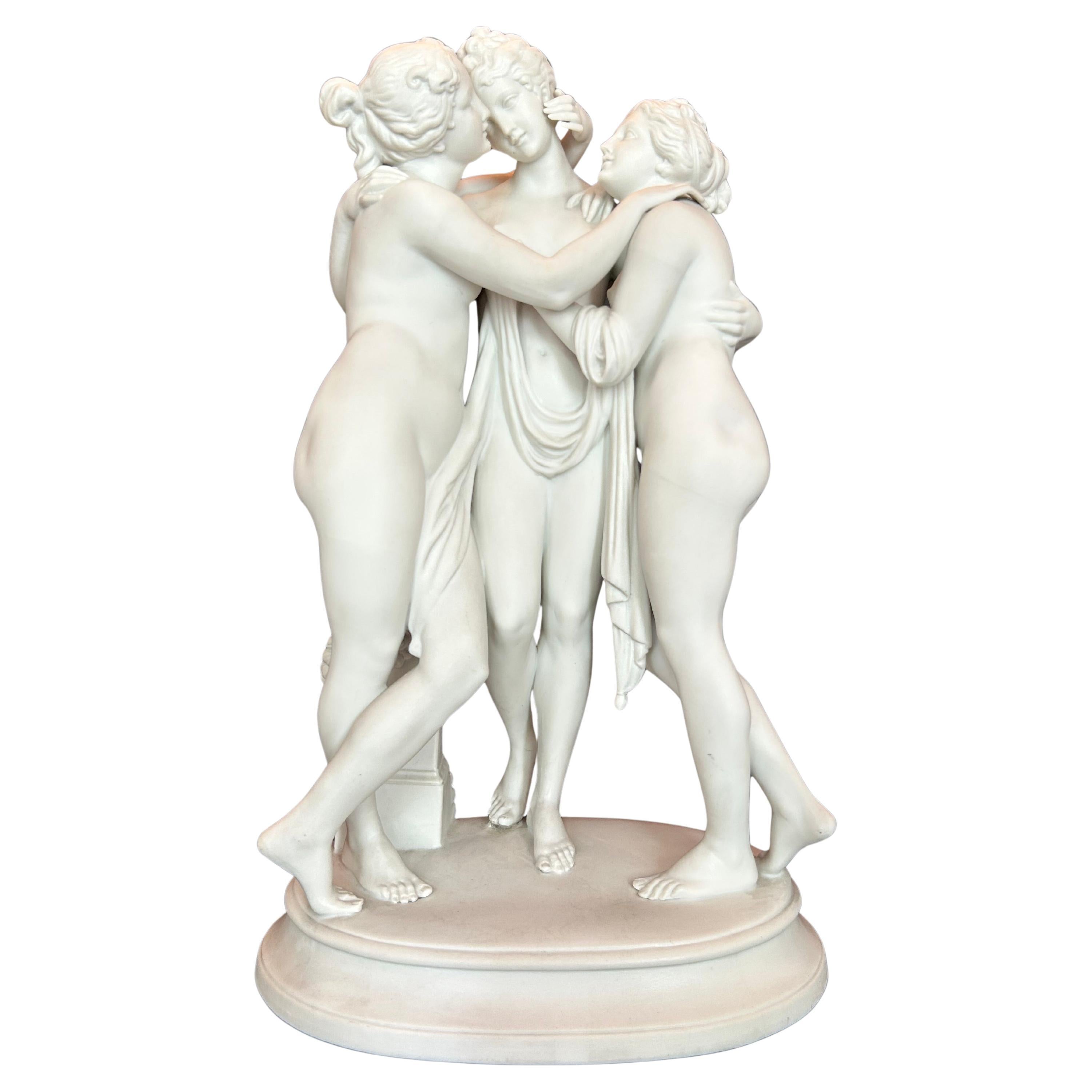 The Three Graces, After Canova, Bisque Porcelain, Early Twentieth Century For Sale