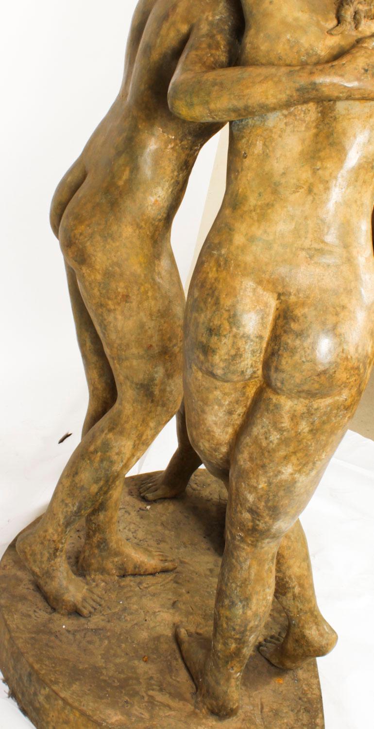 The Three Graces after Canova, Lifesize Bronze Verdigris Statue 20th Century 10