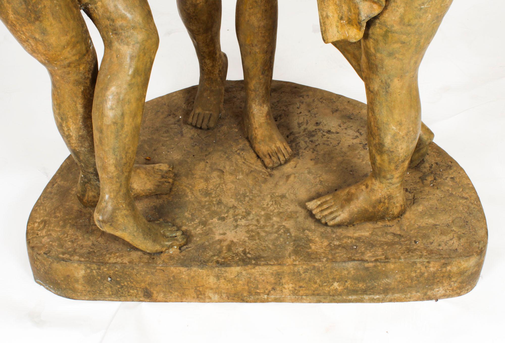 The Three Graces after Canova, Lifesize Bronze Verdigris Statue 20th Century 11