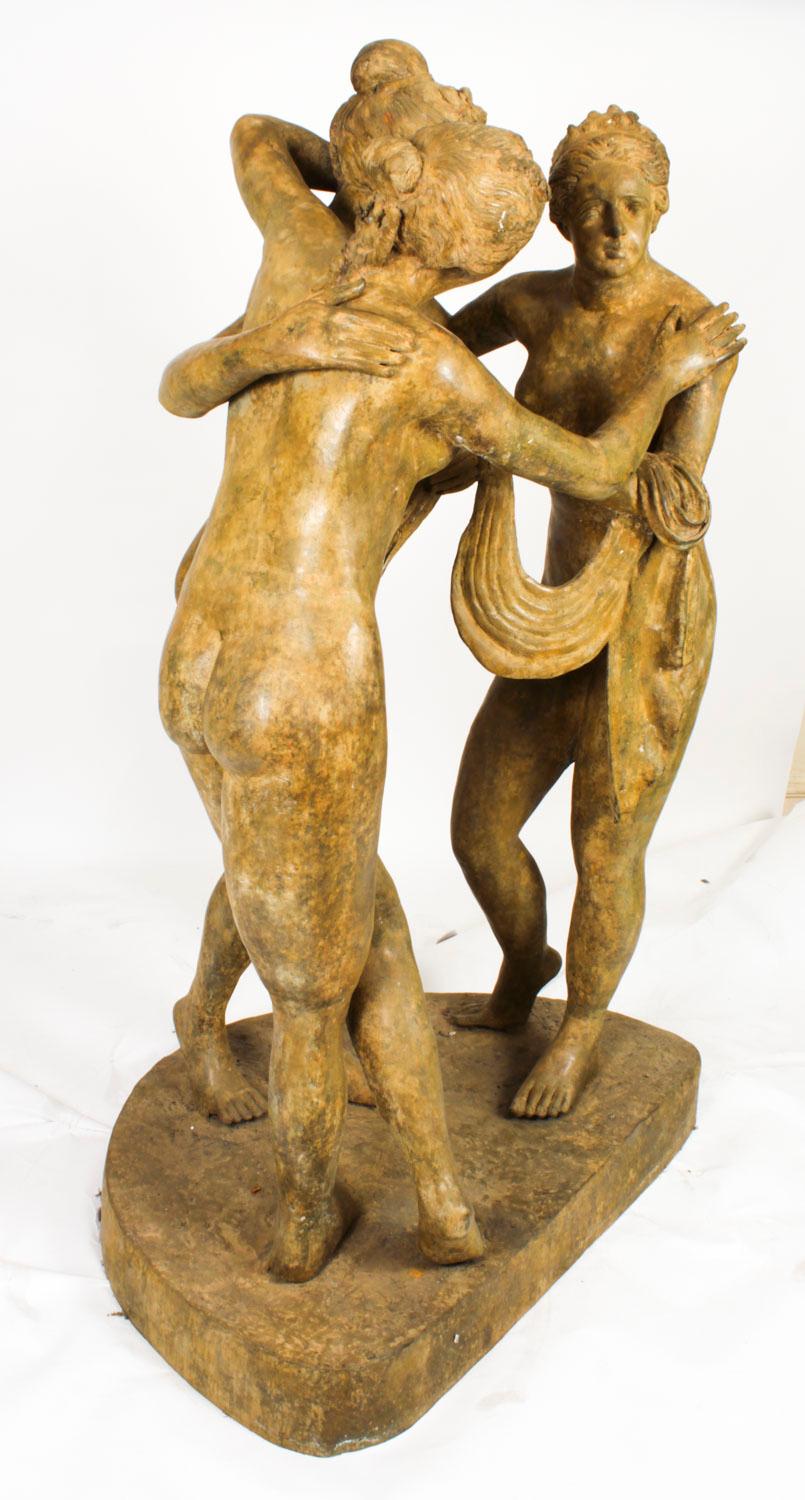 The Three Graces after Canova, Lifesize Bronze Verdigris Statue 20th Century In Good Condition In London, GB
