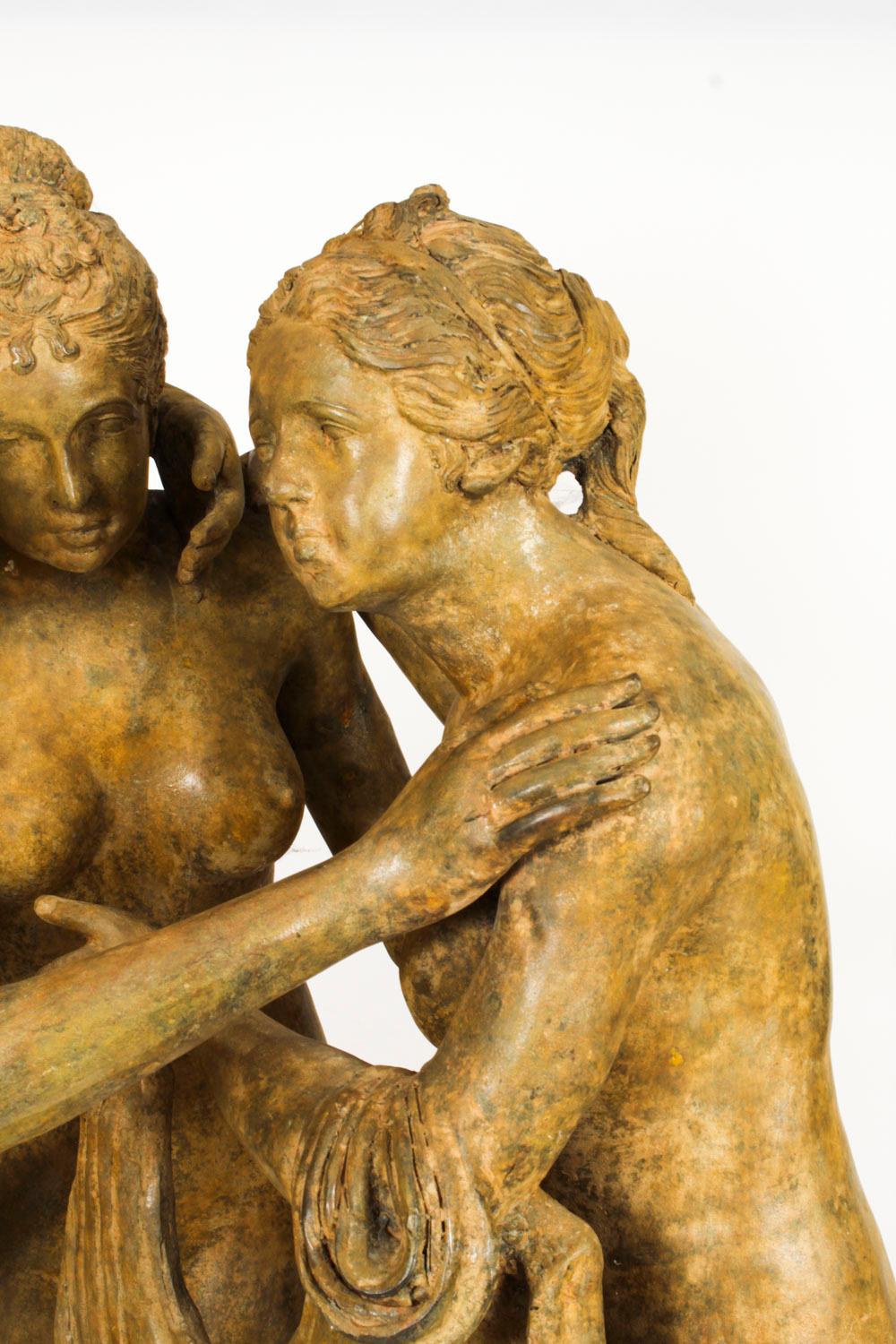 The Three Graces after Canova, Lifesize Bronze Verdigris Statue 20th Century 4