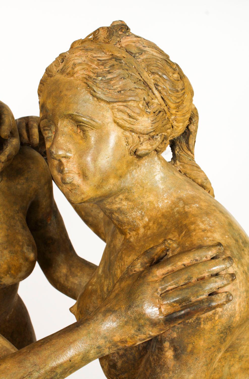 The Three Graces after Canova, Lifesize Bronze Verdigris Statue 20th Century 6