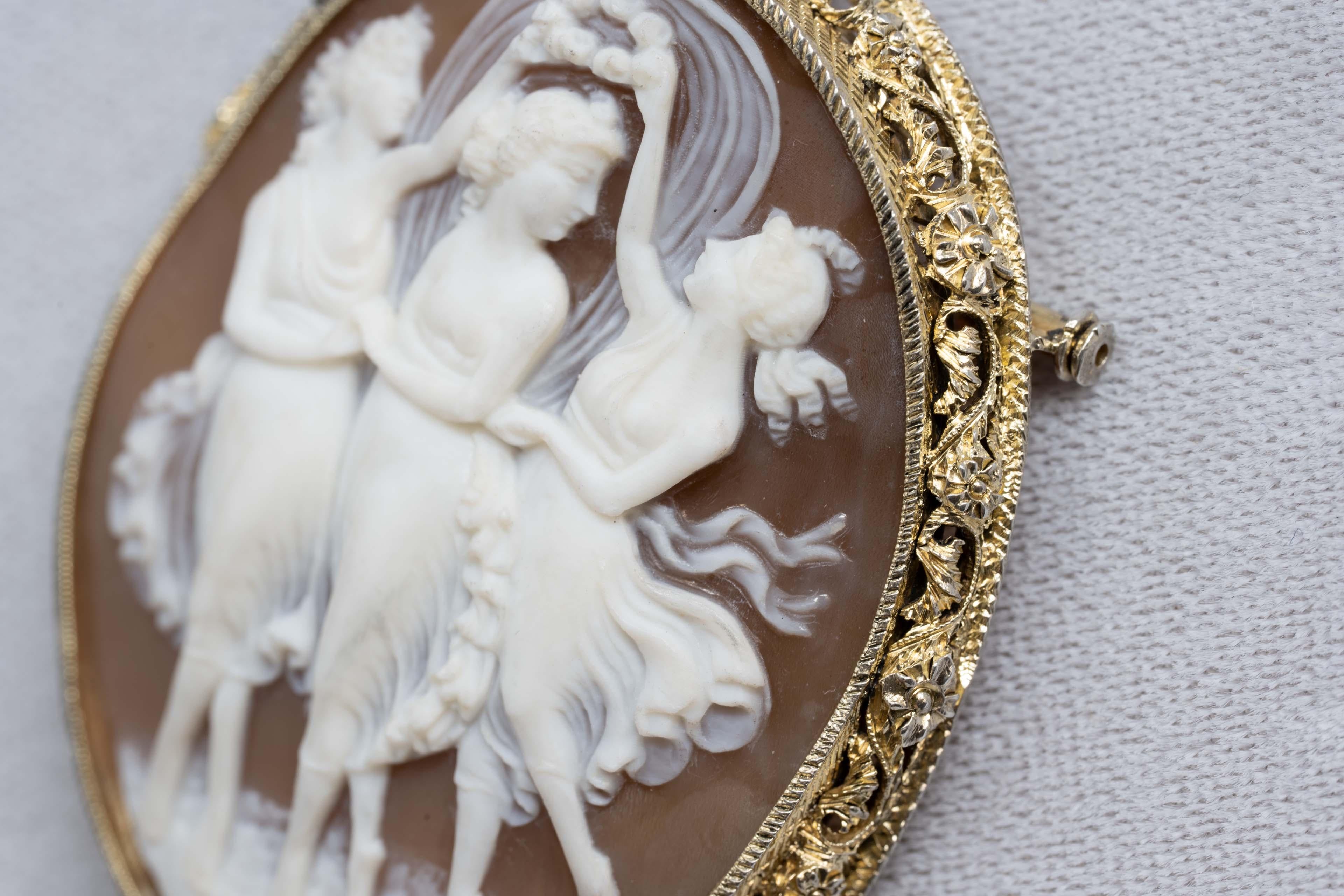 Victorian The Three Graces Carved Cameo in Gilt Silver