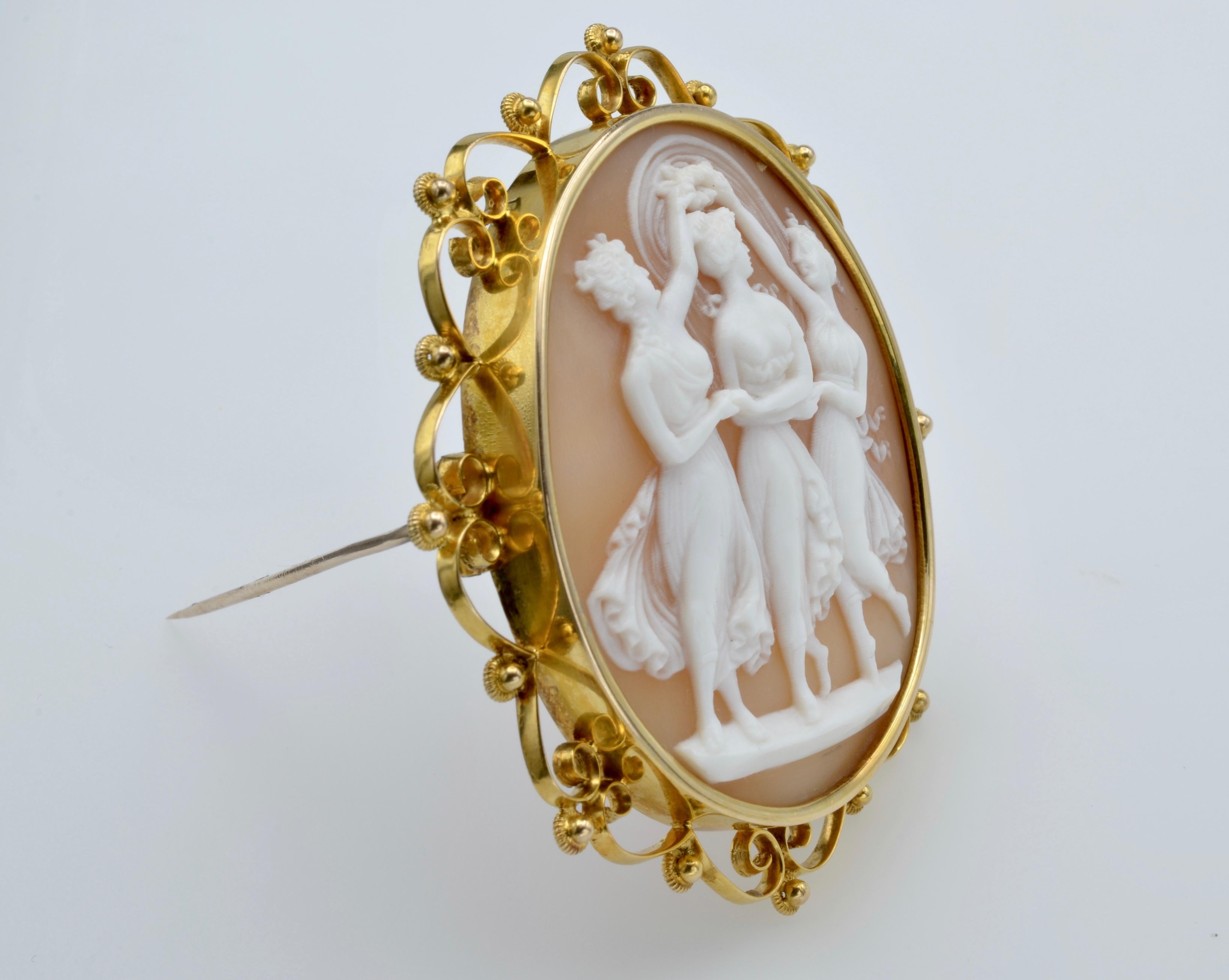 Women's or Men's The Three Graces Carved Cameo Set in 14 Karat