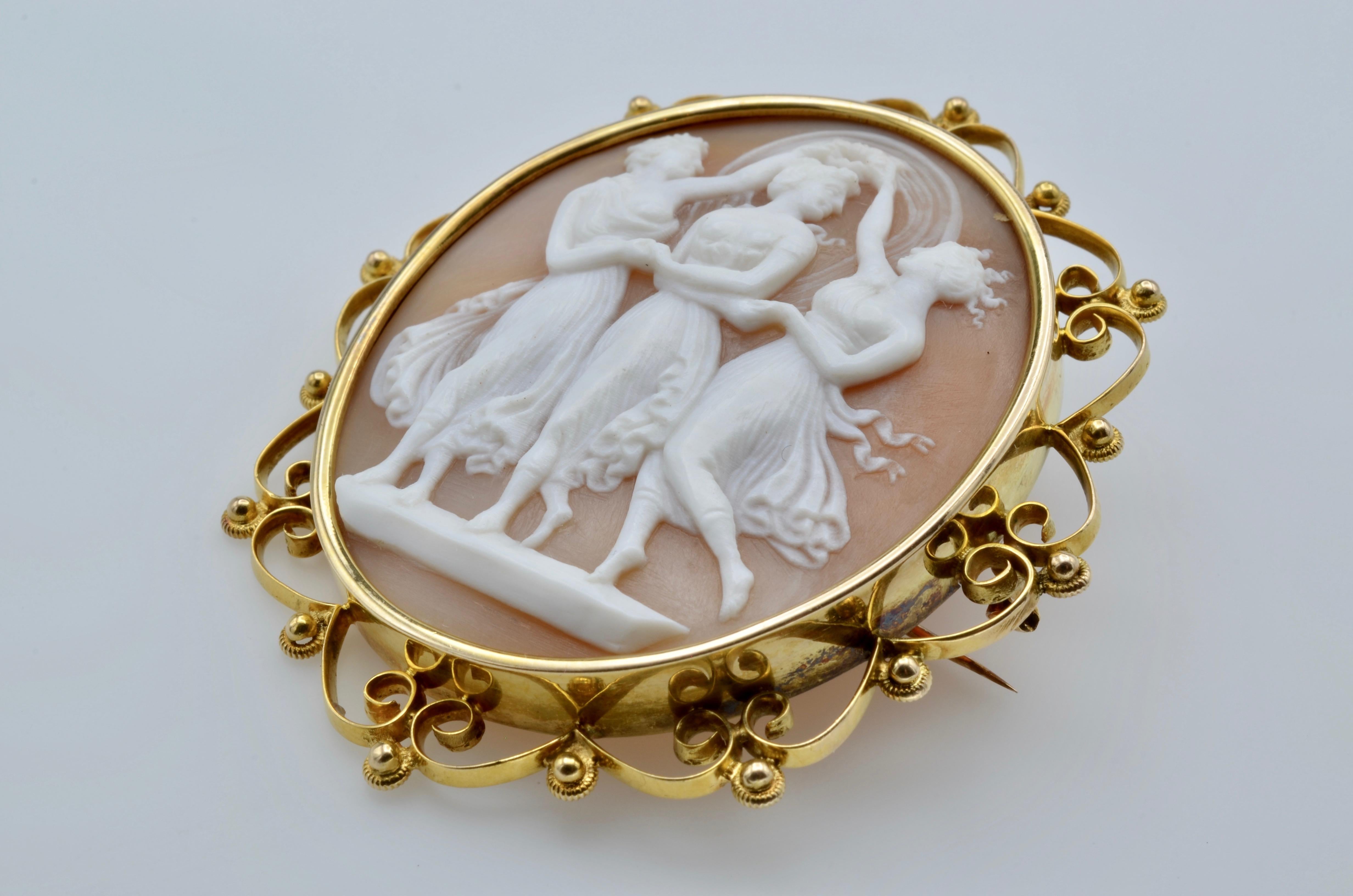 The Three Graces Carved Cameo Set in 14 Karat 1