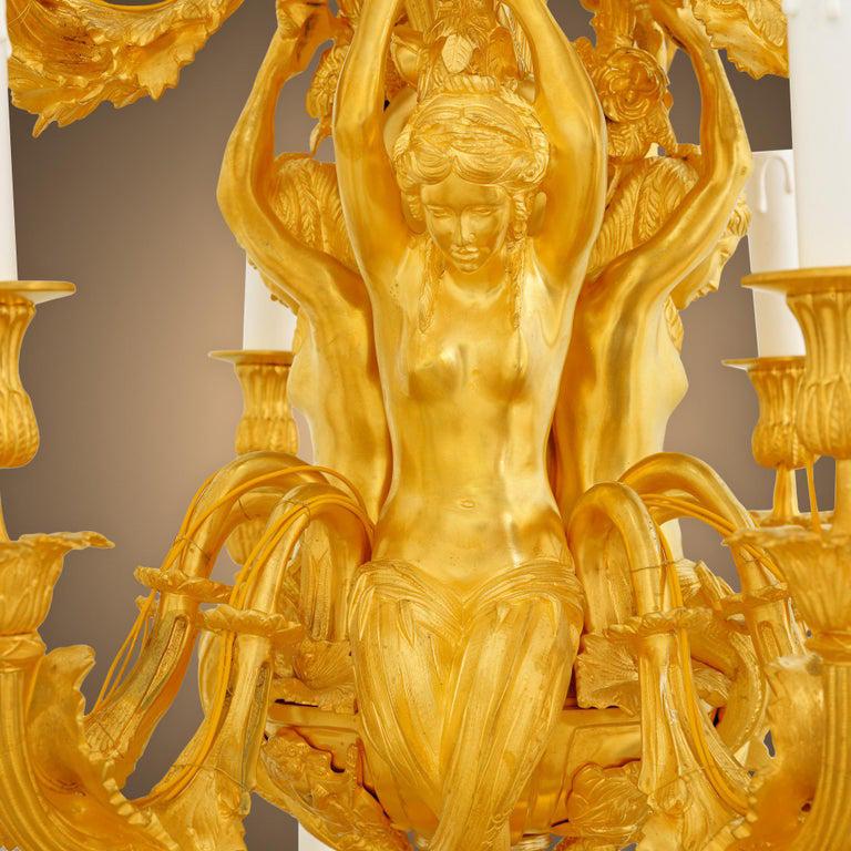 “The Three Graces” Louis XV French Antique Ormolu Chandelier In Excellent Condition In Warsaw, PL