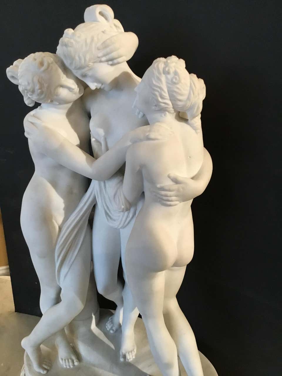 Italian “The Three Graces” Sculpture, 20th Century, Carved Marble after Antonio Canova For Sale