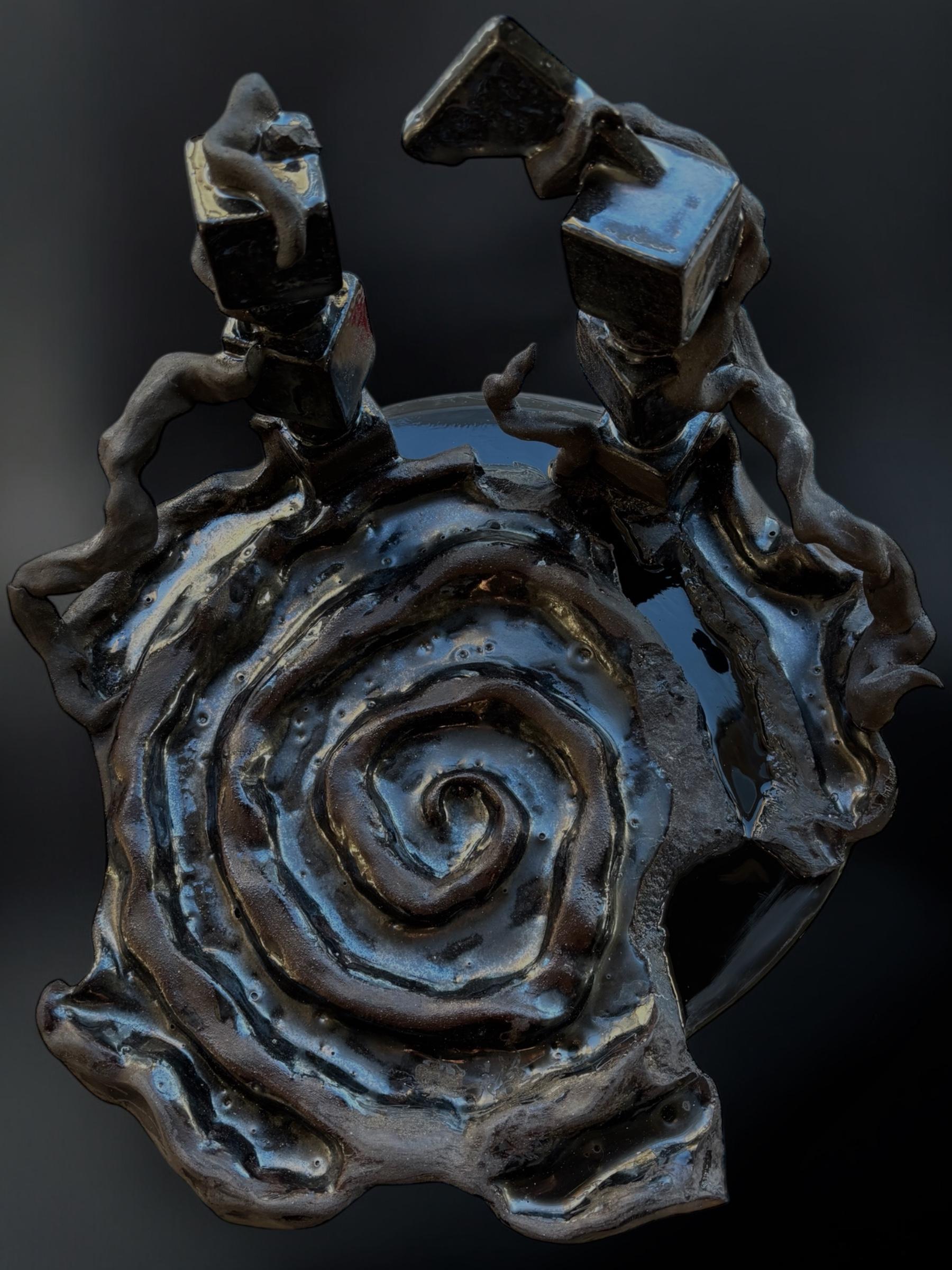 Post-Modern The Throne Sculpture in Glazed Ceramic & Black Epoxy by Lucile Rebeirot For Sale
