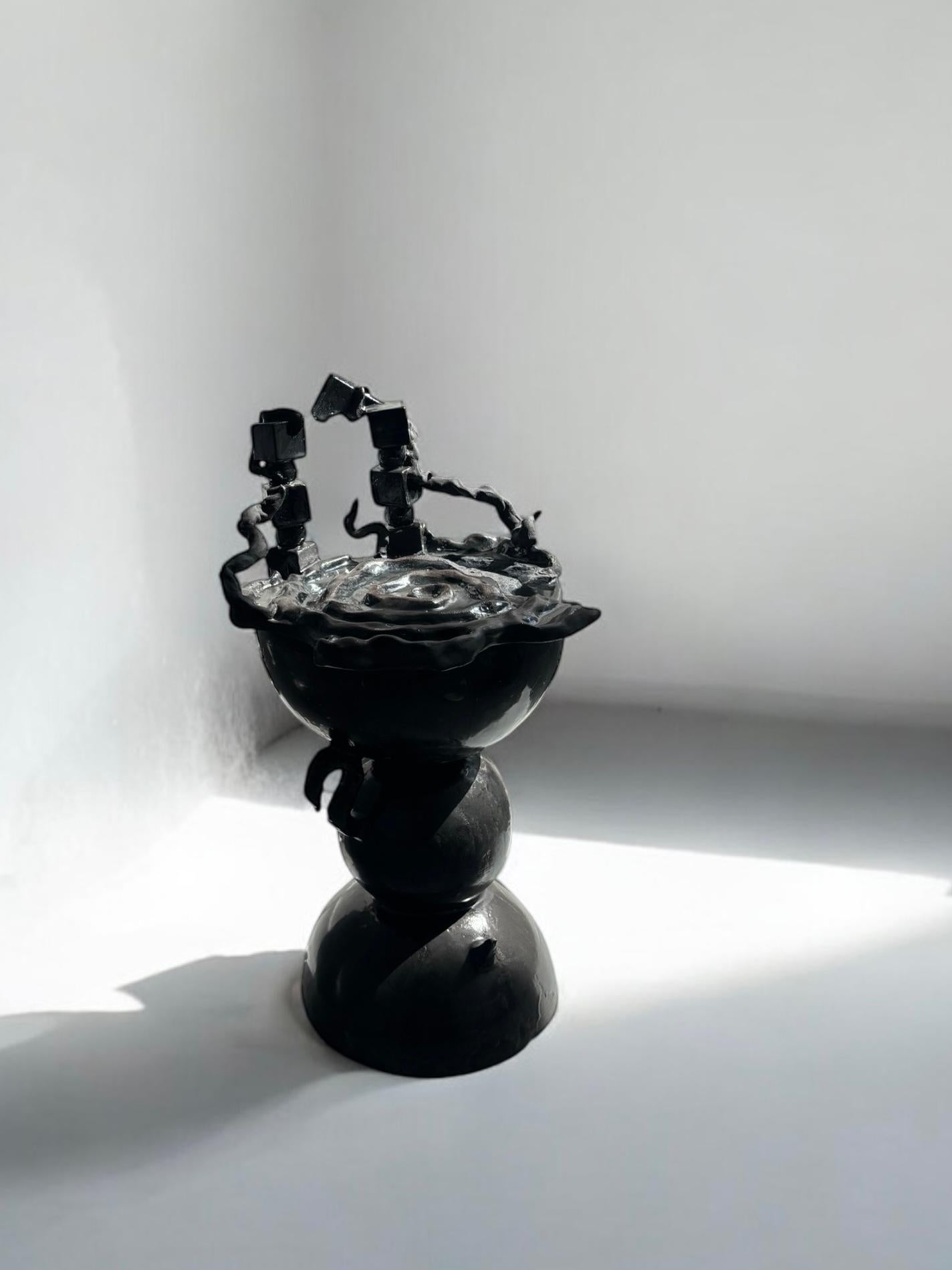 French The Throne Sculpture in Glazed Ceramic & Black Epoxy by Lucile Rebeirot For Sale