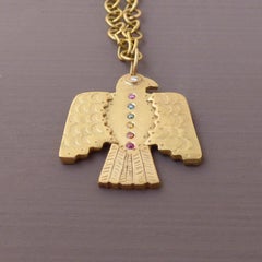 The Thunderbird Ethical Amulet Pendant 18k Gold and Coloured Diamonds and Ruby