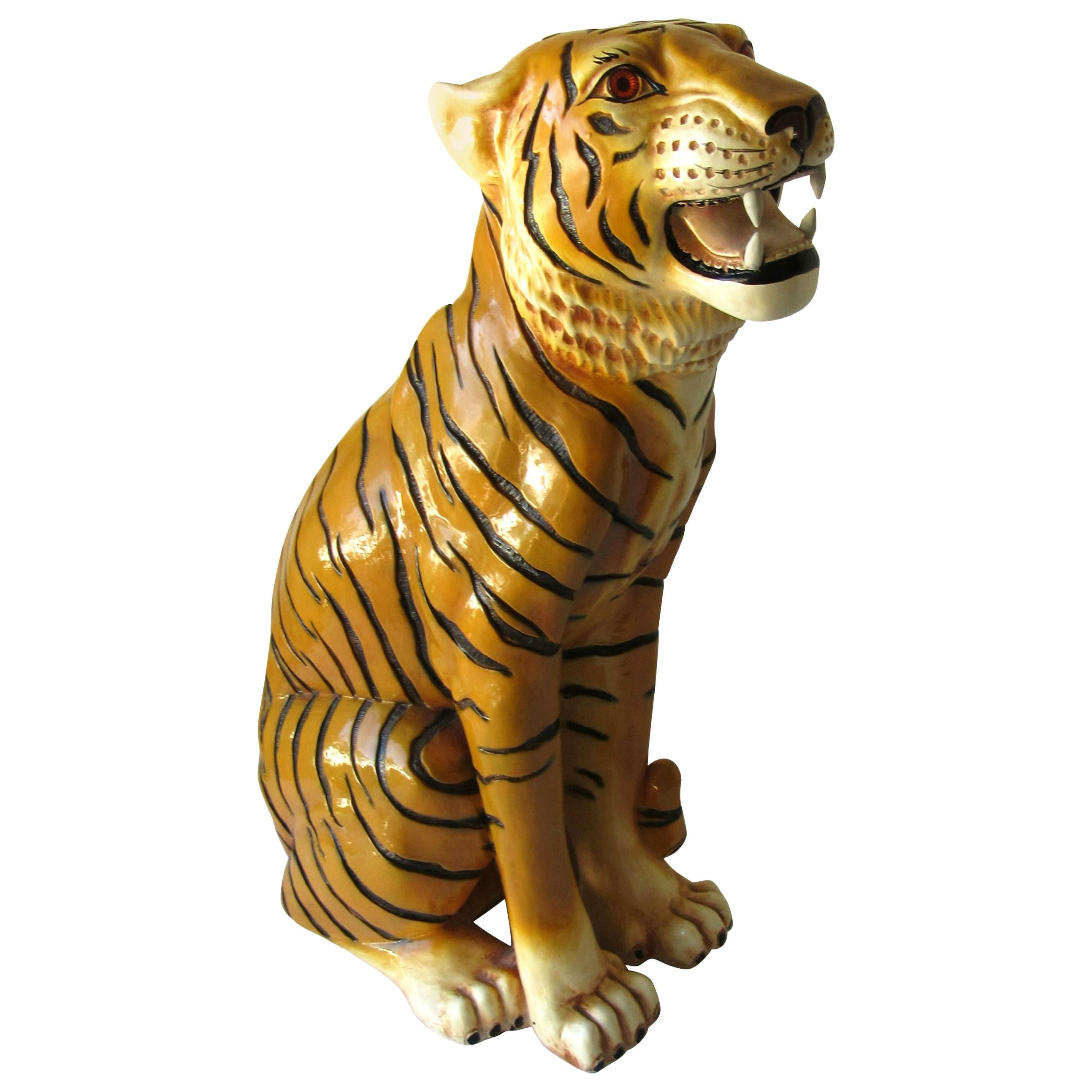 The Tiger King Italian Ceramic Sculpture, 1970s For Sale