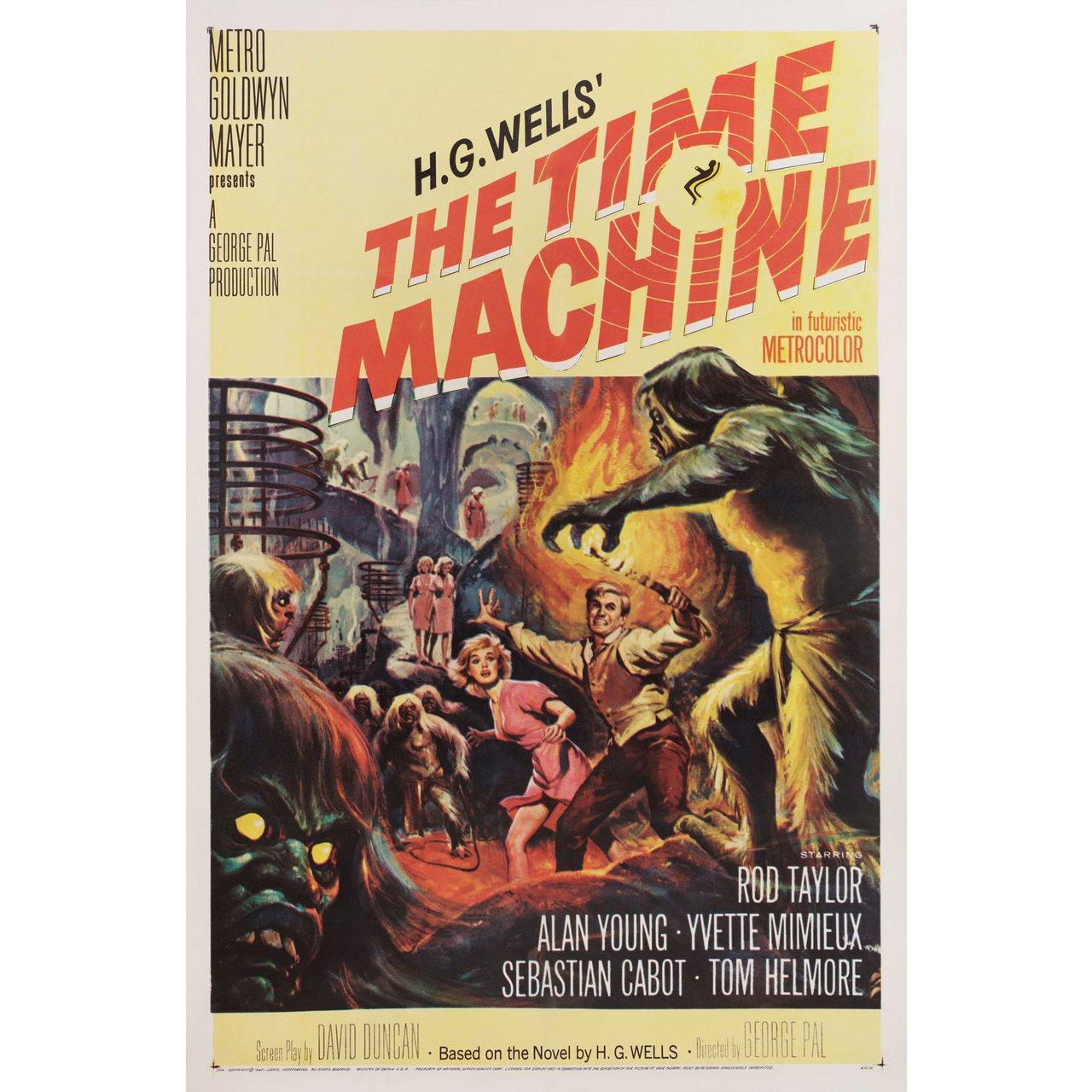 Original 1960 U.S. Plakat von Reynold Brown für den Film The Time Machine unter der Regie von George Pal mit Rod Taylor / Alan Young / Yvette Mimieux / Sebastian Cabot. Guter Zustand, mit Leinenrücken. Dieses Poster wurde professionell mit Leinen