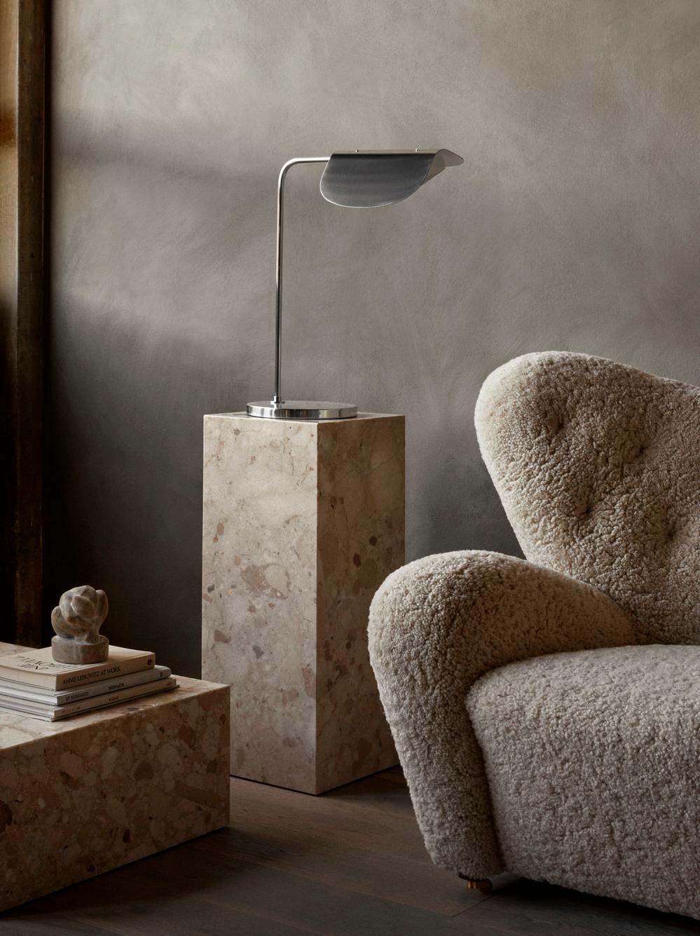 Scandinavian Modern The Tired Man Lounge Chair -Sheepskin Moonlight/Oak by Flemming Lassen for Audo For Sale