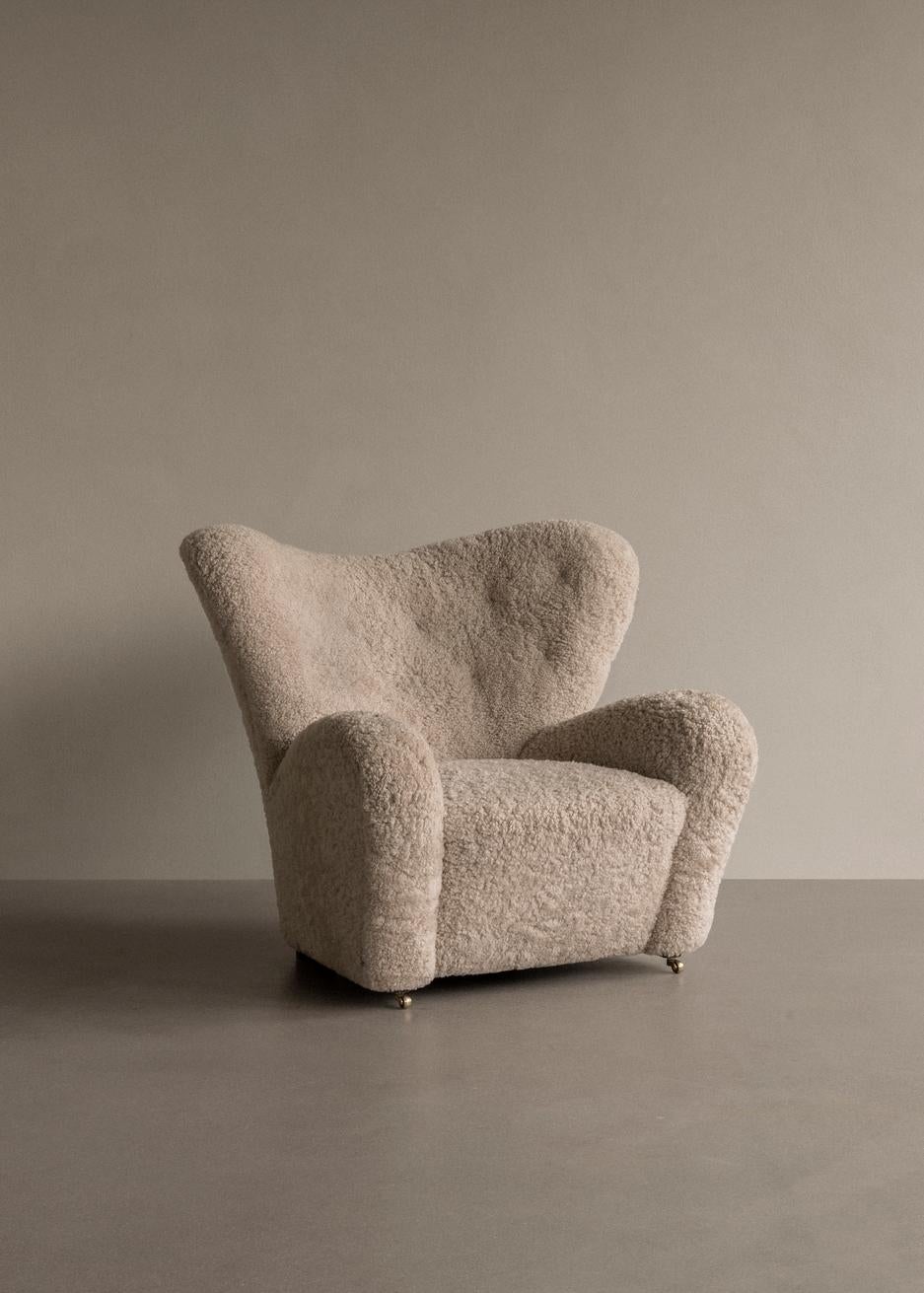 The Tired Man Lounge Chair -Sheepskin Moonlight/Oak by Flemming Lassen for Audo For Sale 1