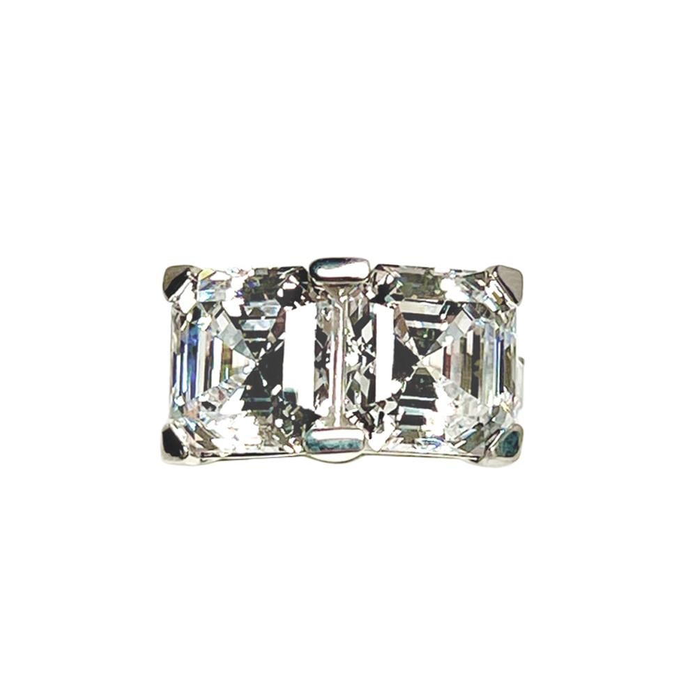 Taglio Asscher L'anello d'amore Toi et Moi in bigiotteria con diamanti taglio Asscher da 15 carati ciascuno in vendita