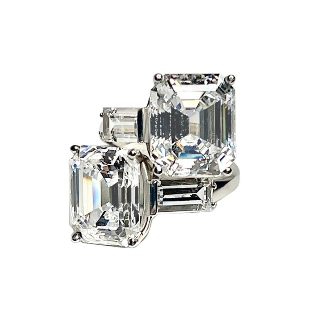 The Toi et Moi Love Ring  15 Carat Each Asscher Cut Lab CZ Diamonds In New Condition For Sale In New York, NY
