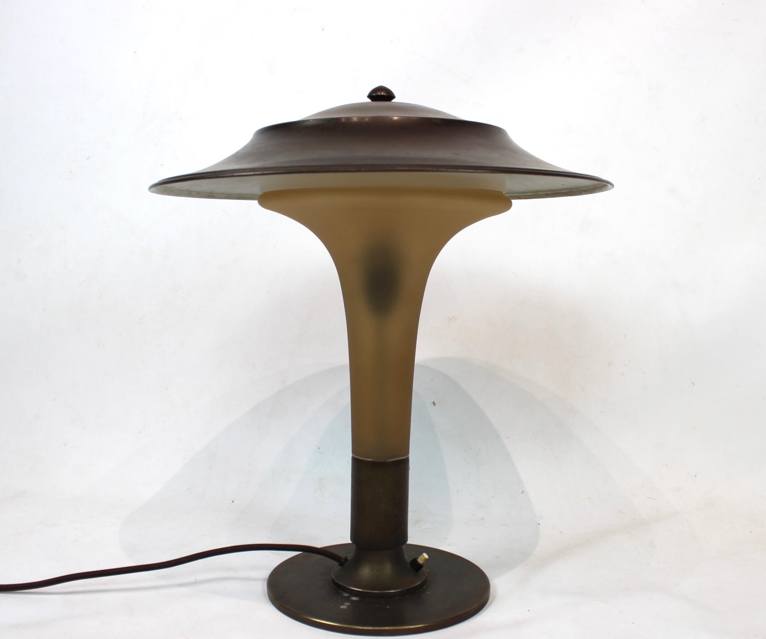 Scandinavian Modern Torch Lamp with Stem of Amber Colored Glass, by Fog & Mørup, 1930s