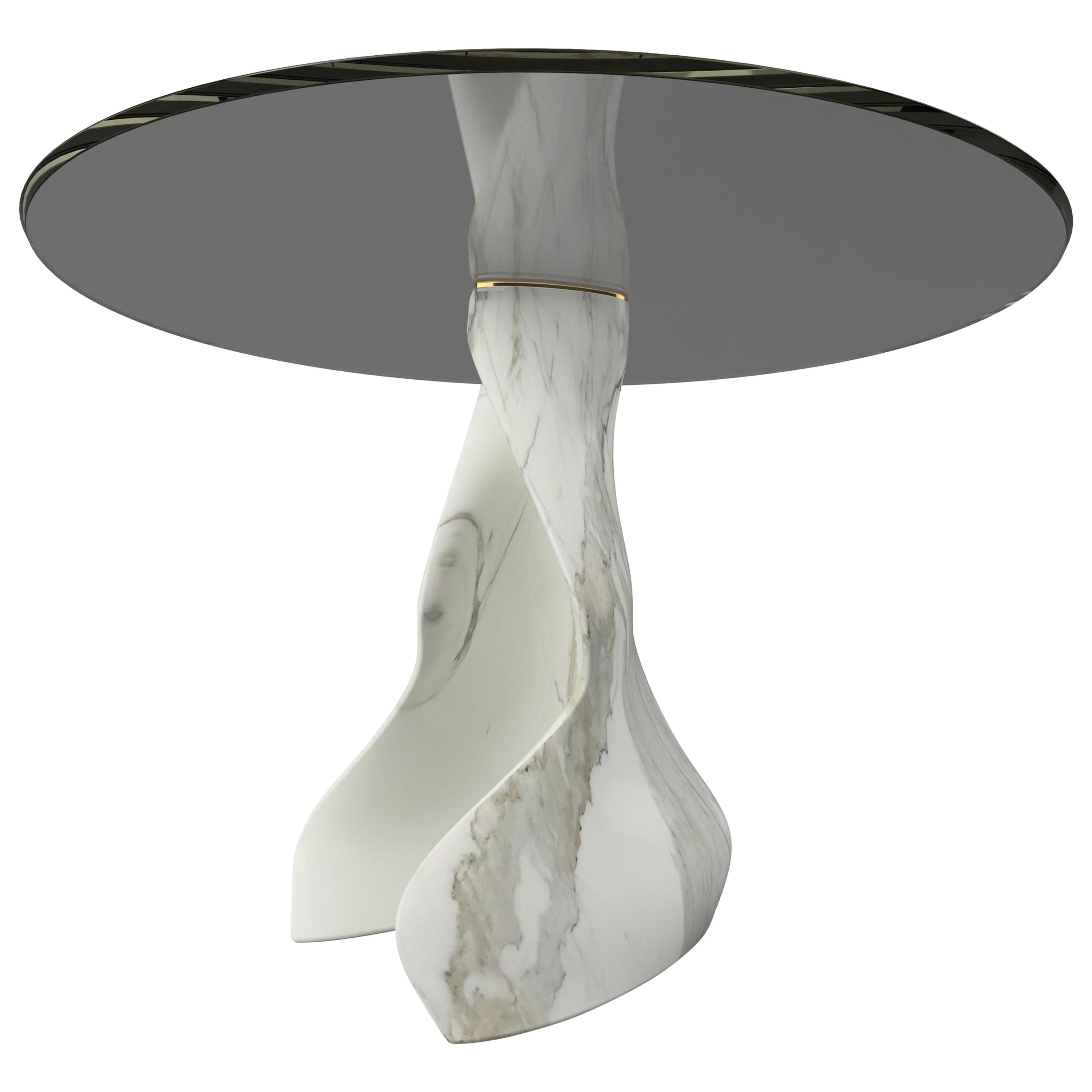 "The Diamond Touch II" Center Table ft.Sculptured Calacatta Marble and Glass For Sale