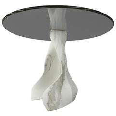 "The Diamond Touch II" Center Table ft.Sculptured Calacatta Marble and Glass