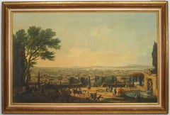 The Town and Harbour of Toulon Landscape Painting, Antique, 48x72 in