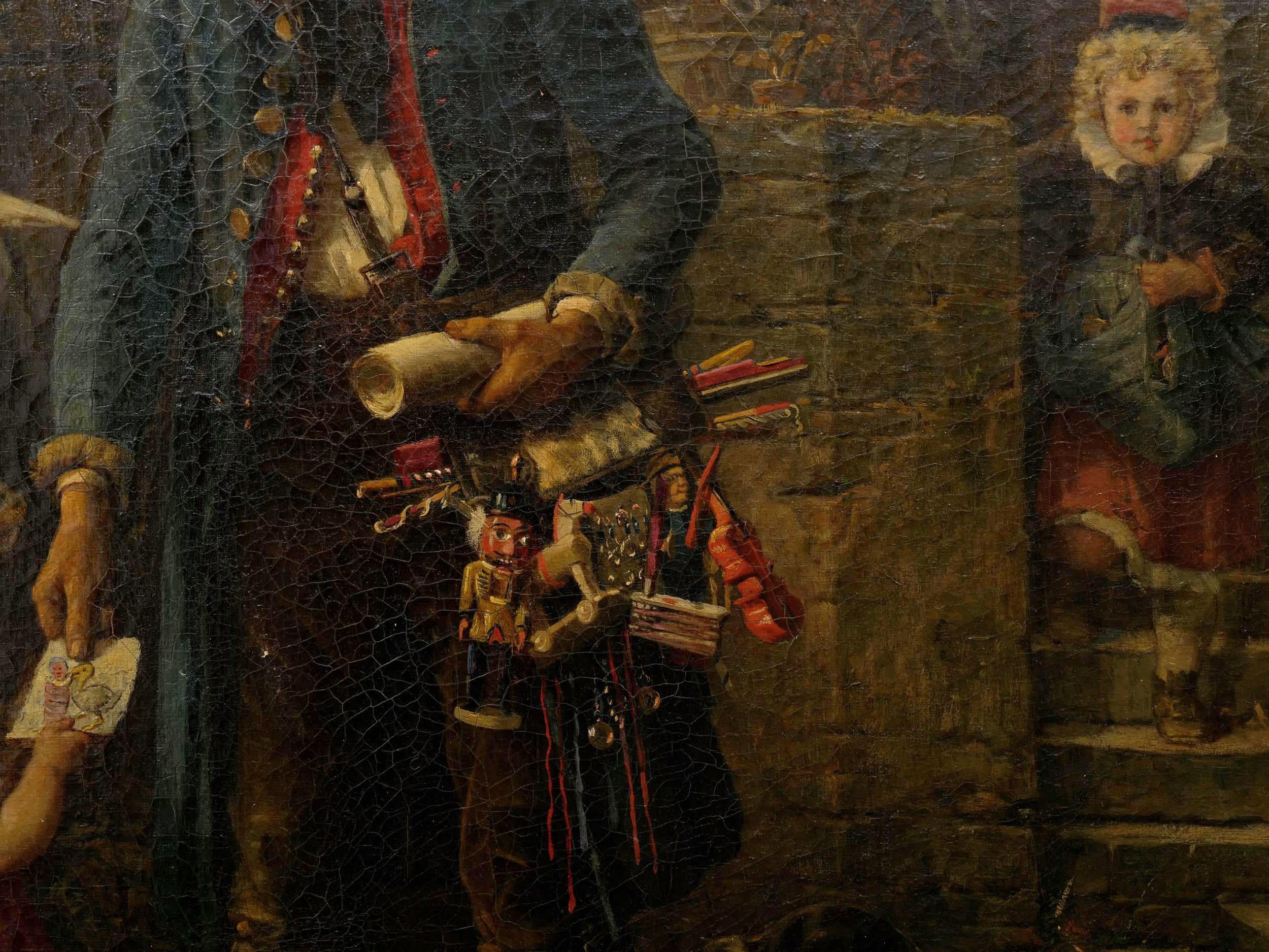 “The Toy Seller” (1874) Antique Oil Painting by Fritz Beinke (German, 1842-1907 6