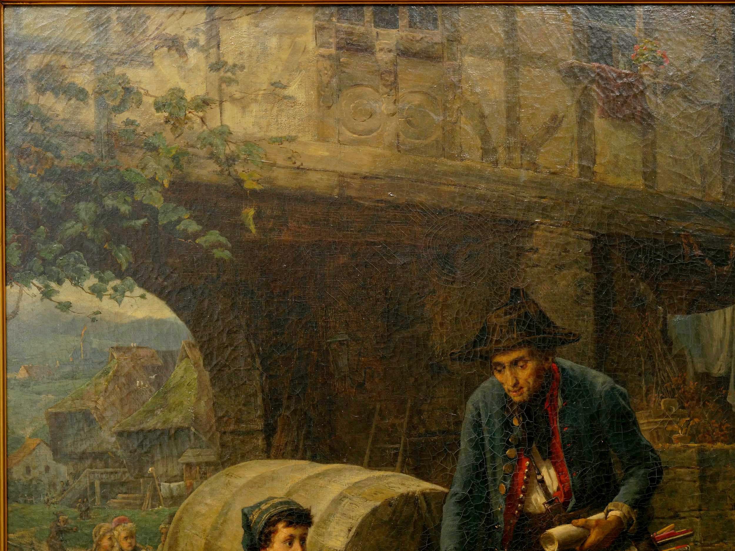 Oiled “The Toy Seller” (1874) Antique Oil Painting by Fritz Beinke (German, 1842-1907