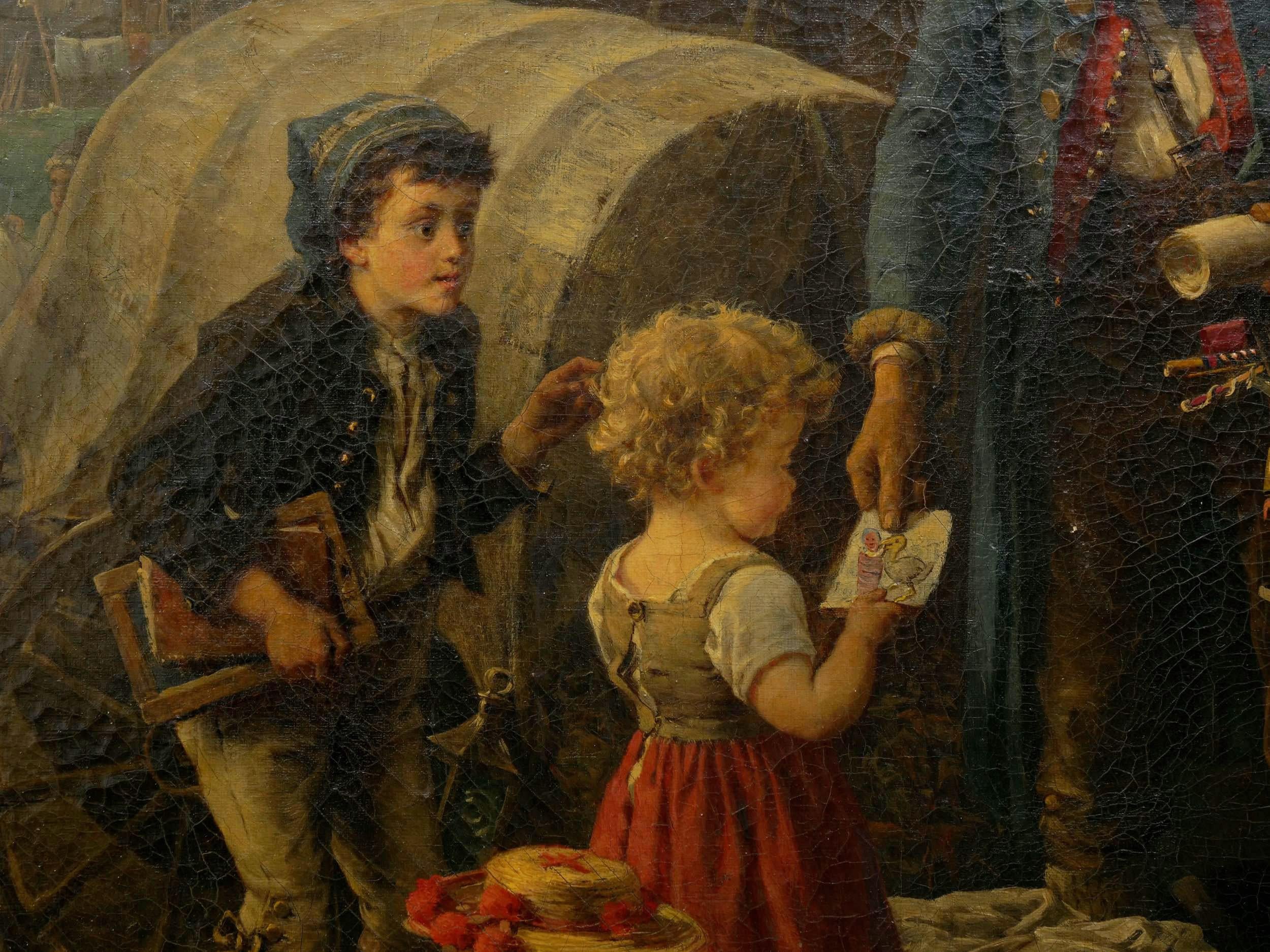 “The Toy Seller” (1874) Antique Oil Painting by Fritz Beinke (German, 1842-1907 2