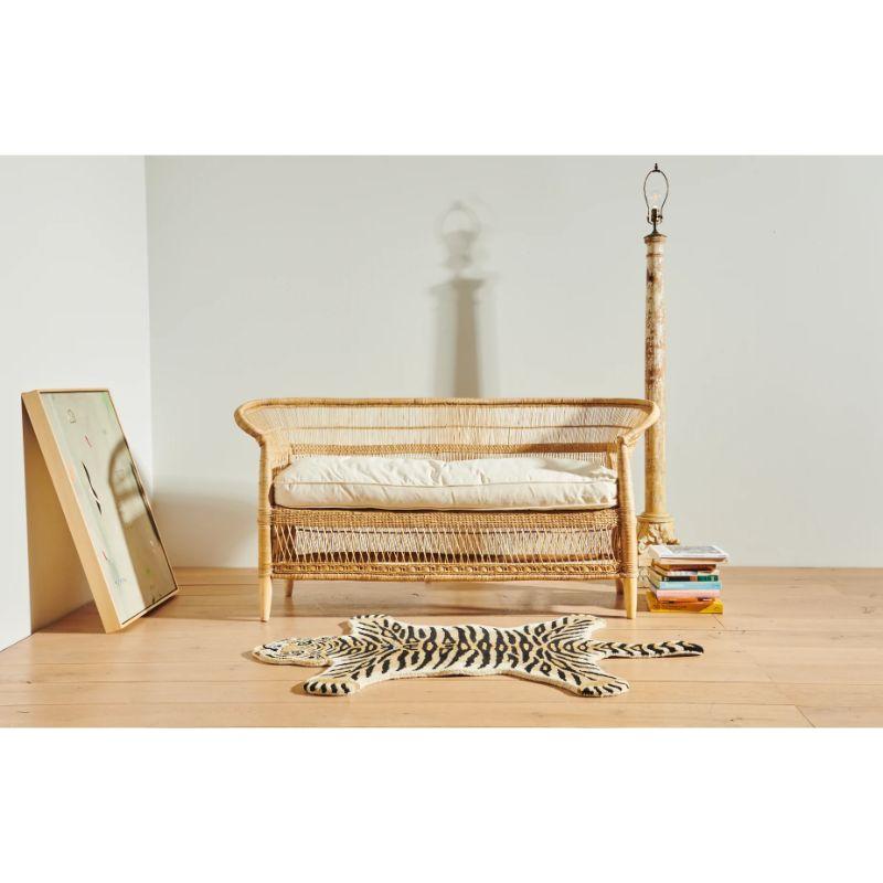 Malawian Handwoven Malawi Cane Sofa in Traditional Weave with White Linen Cushion For Sale
