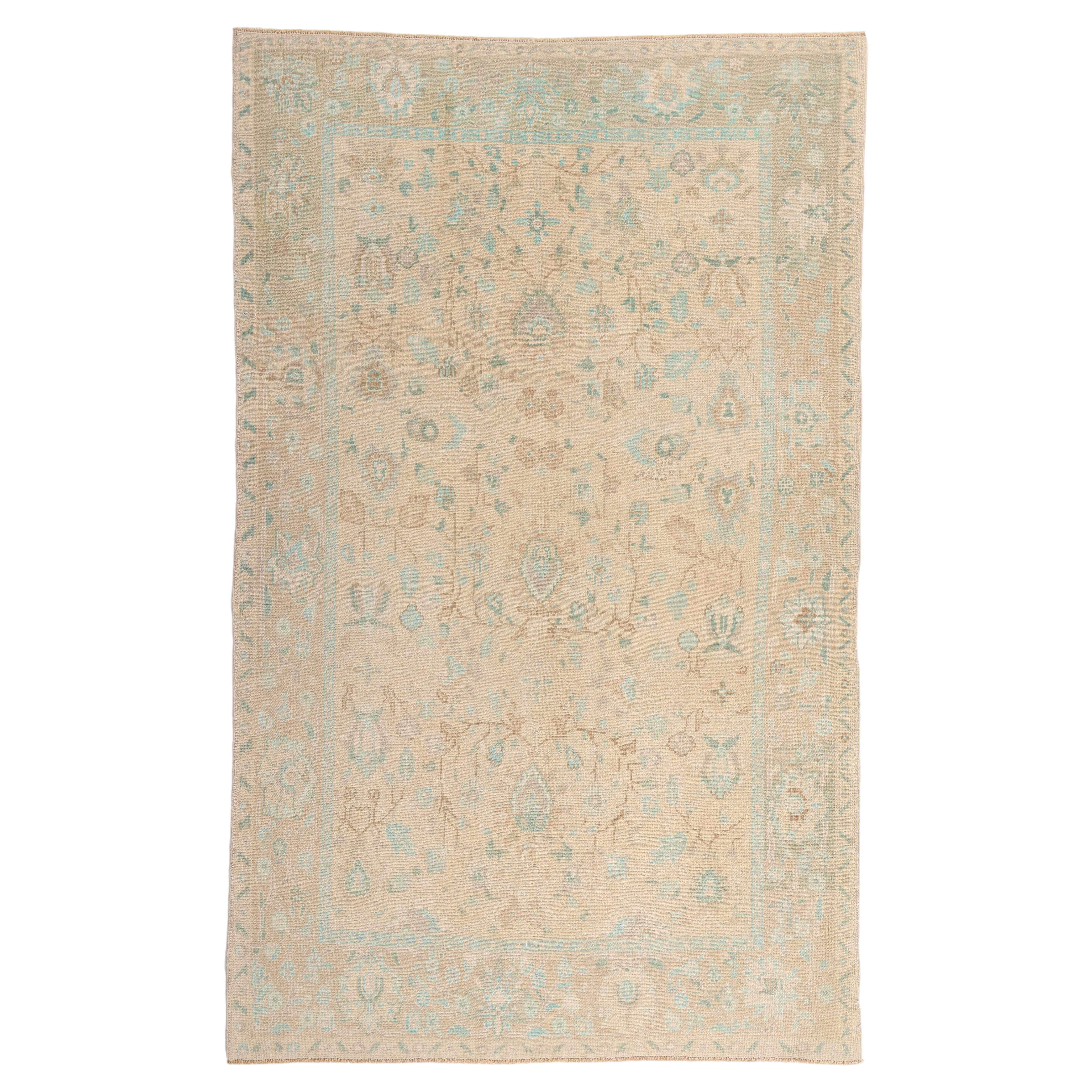 The Tranquility Garden: Vintage Turkish Oushak Masterpiece of Timeless Splendor