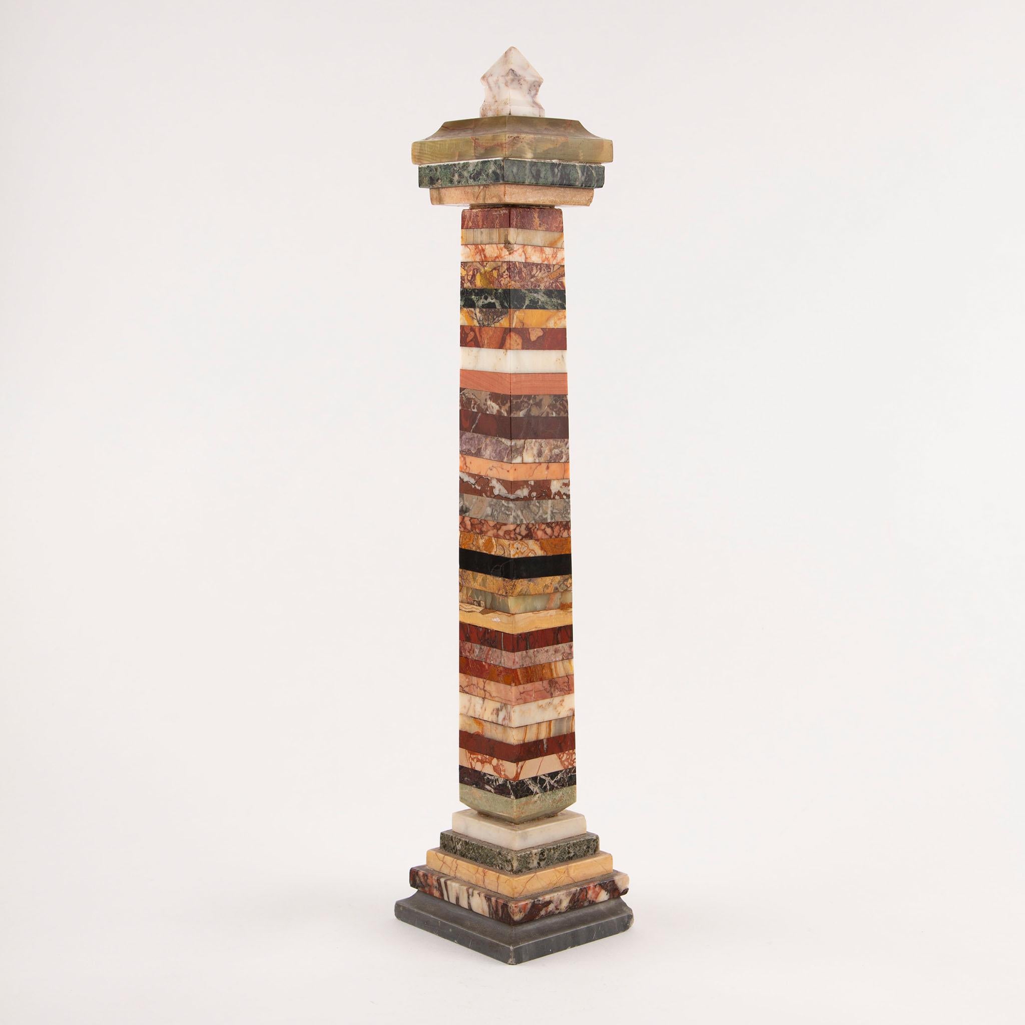 The Traveler’s Monument – Marble and Onyx Grand Tour Obelisk, 19th Century In Excellent Condition For Sale In New York, NY