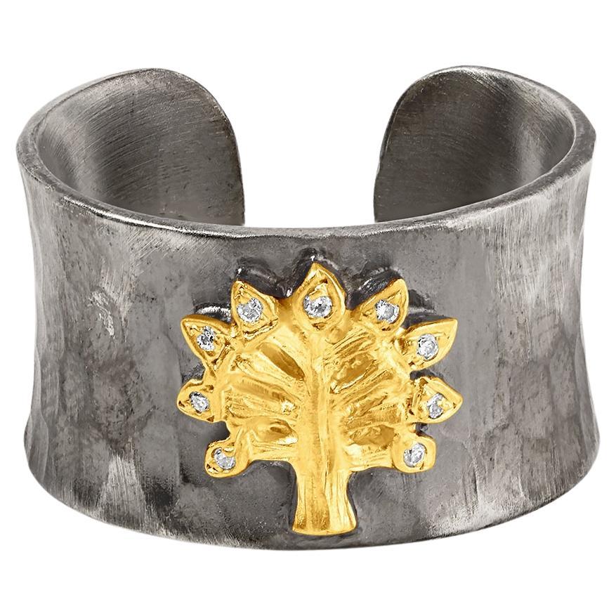 Tree of Life Ring 24 Karat Yellow Gold and Silver by Kurtulan For Sale