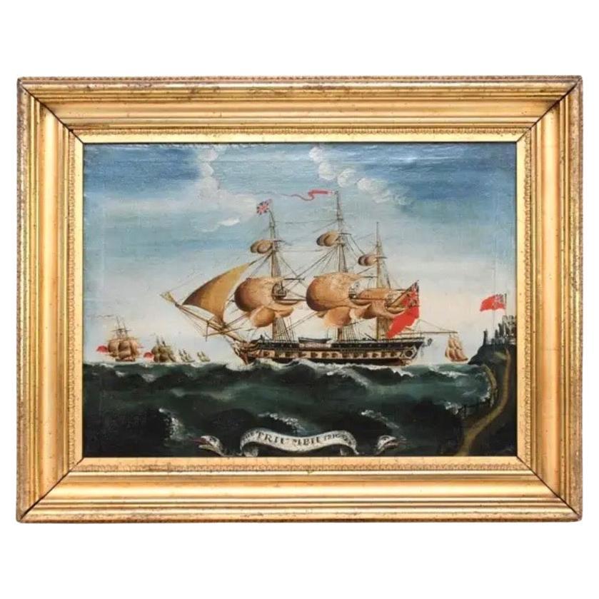 "The Triumph Frigate" Oil Painting of British Naval Ship