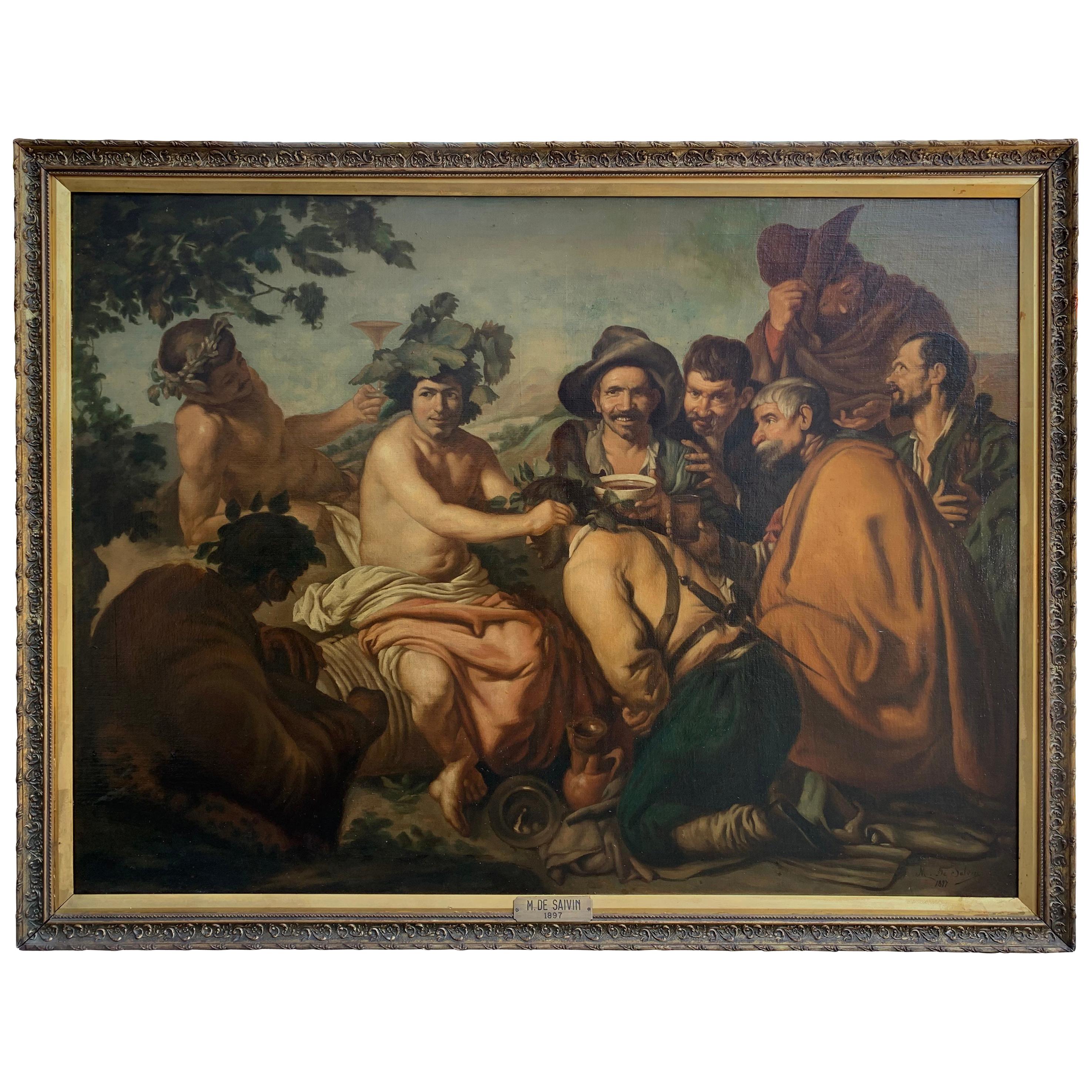 "The Triumph of Bacchus" after Diego Velázquez, Signed M. De Saivin 1897 For Sale