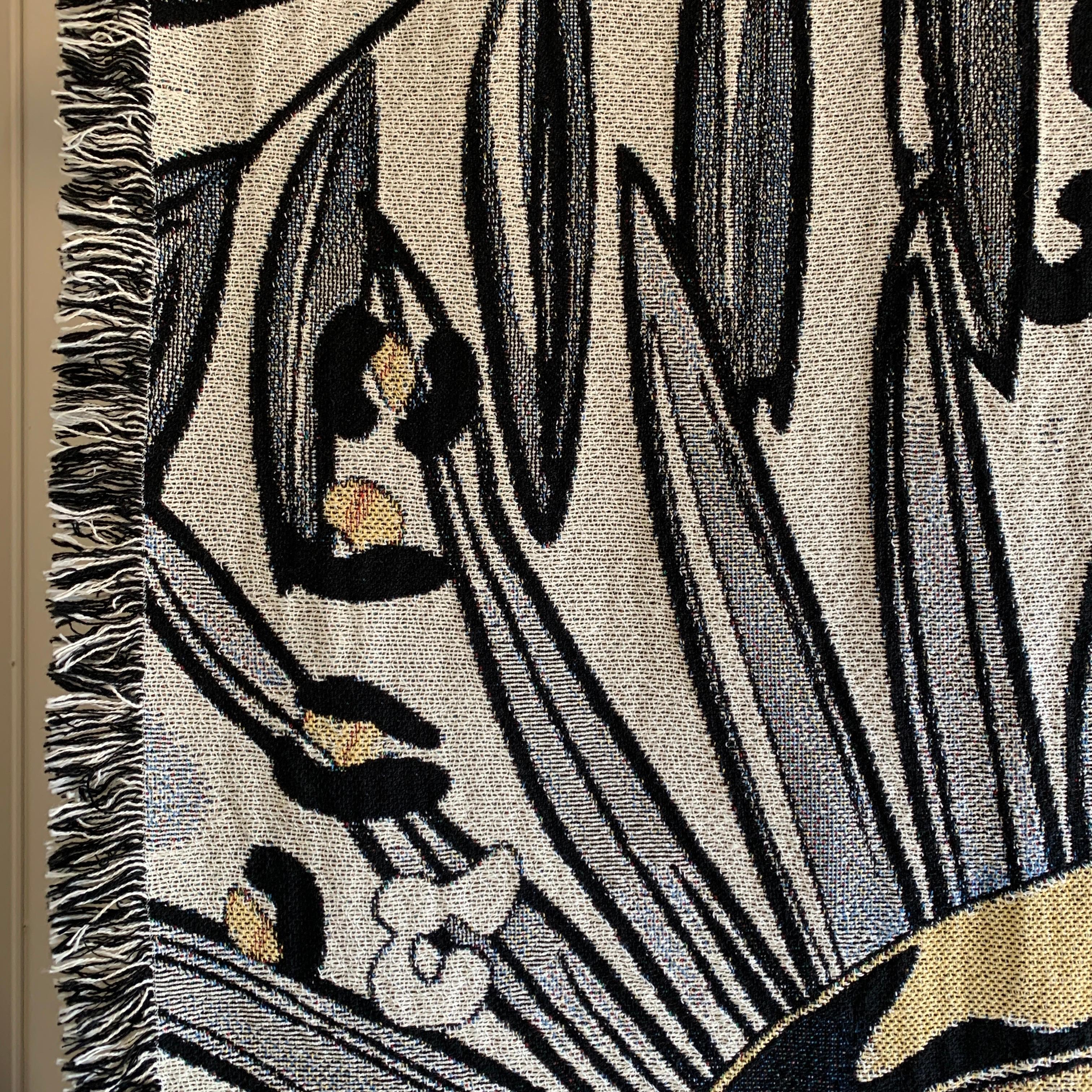 English The Tropics Collection 'Hornbill' Woven Throw Monochrome and Gold For Sale