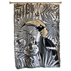 The Tropics Collection 'Hornbill' Woven Throw Monochrome and Gold