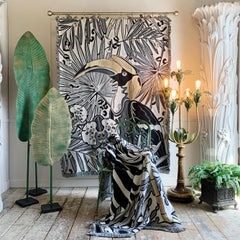 The Tropics Collection 'Hornbill' Woven Throw/Wall Hanging Monochrome and Gold