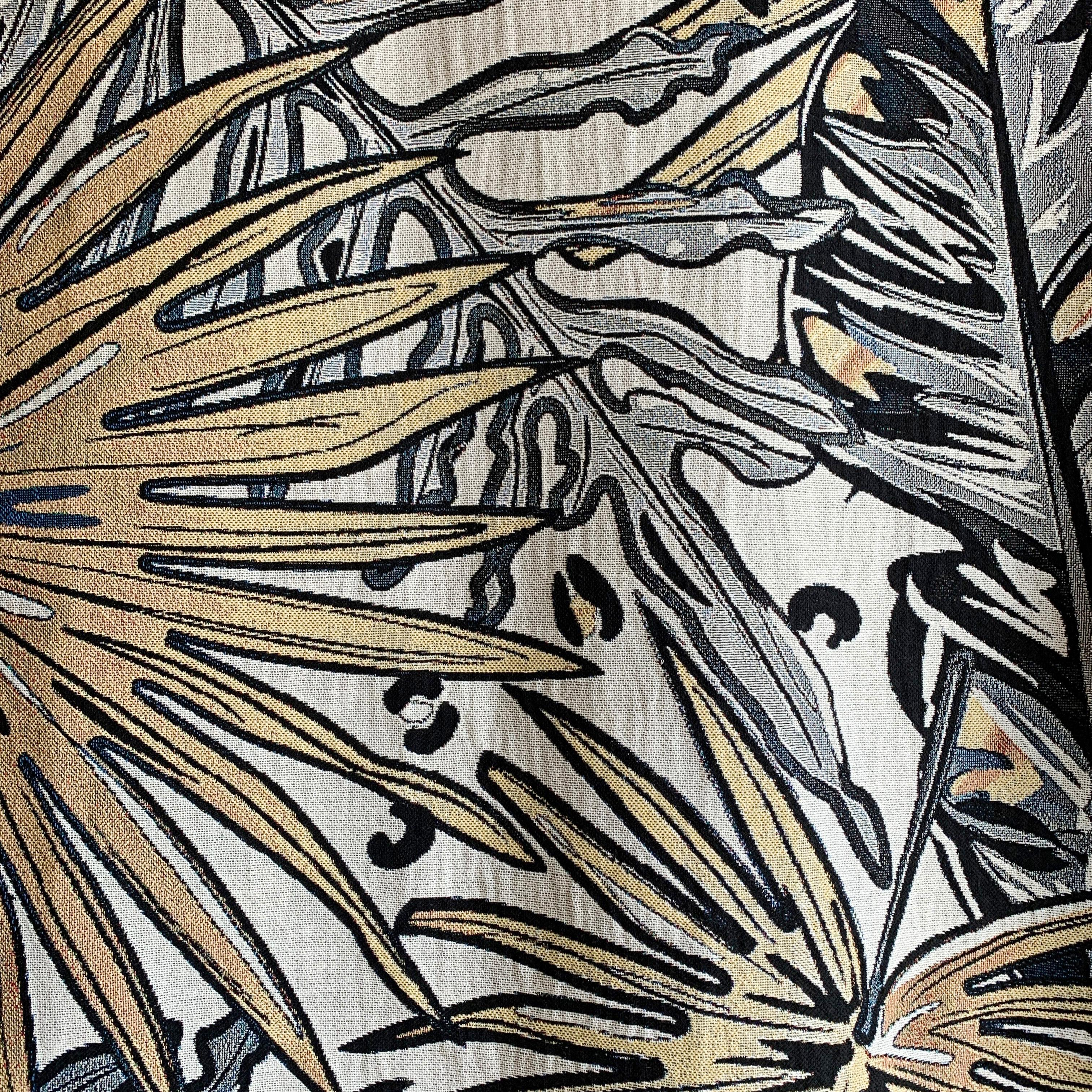 Modern The Tropics Collection 'Palm Leaf' Woven Throw Monochrome and Gold For Sale
