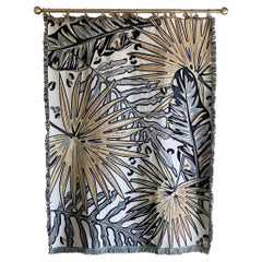 The Tropics Collection 'Palm Leaf' Woven Throw Monochrome and Gold