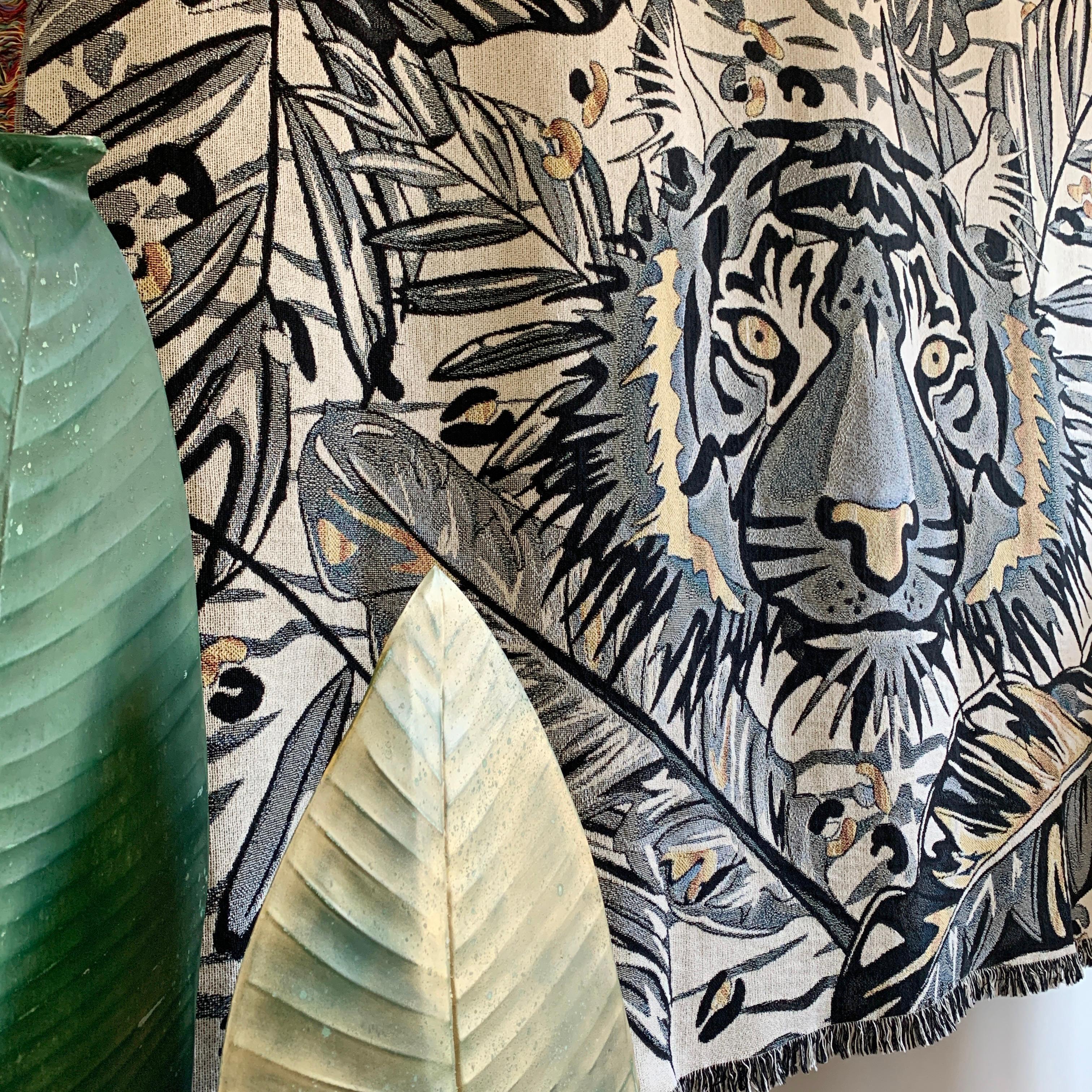 Cotton The Tropics Collection 'Tiger' Woven Throw Monochrome and Gold For Sale