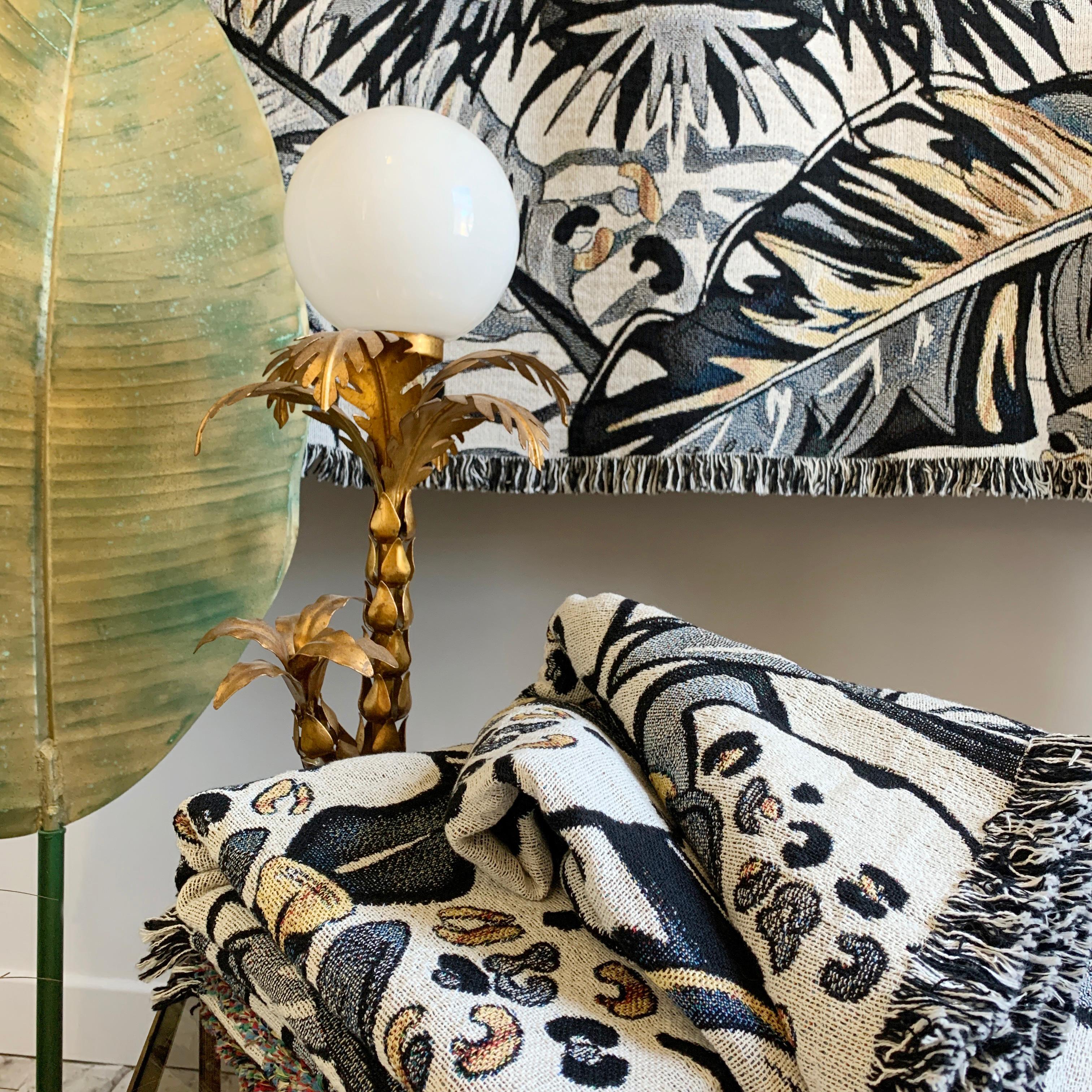 The Tropics Collection 'Tiger' Woven Throw Monochrome and Gold For Sale 1
