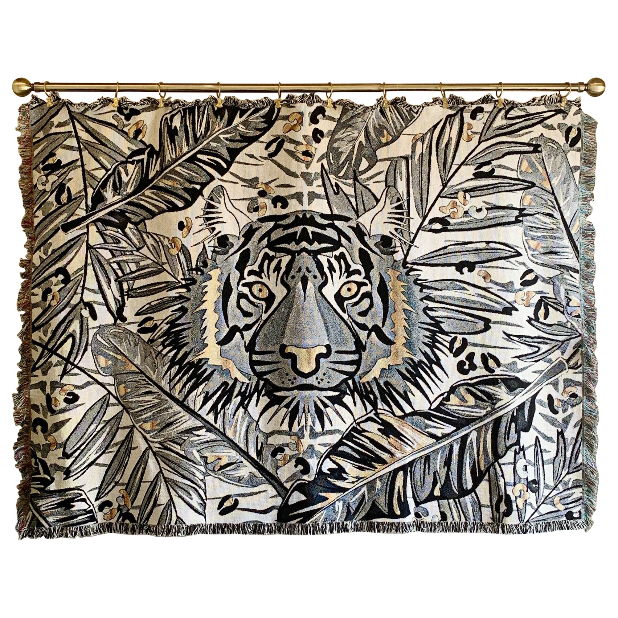 The Tropics Collection 'Tiger' Woven Throw Monochrome and Gold For Sale